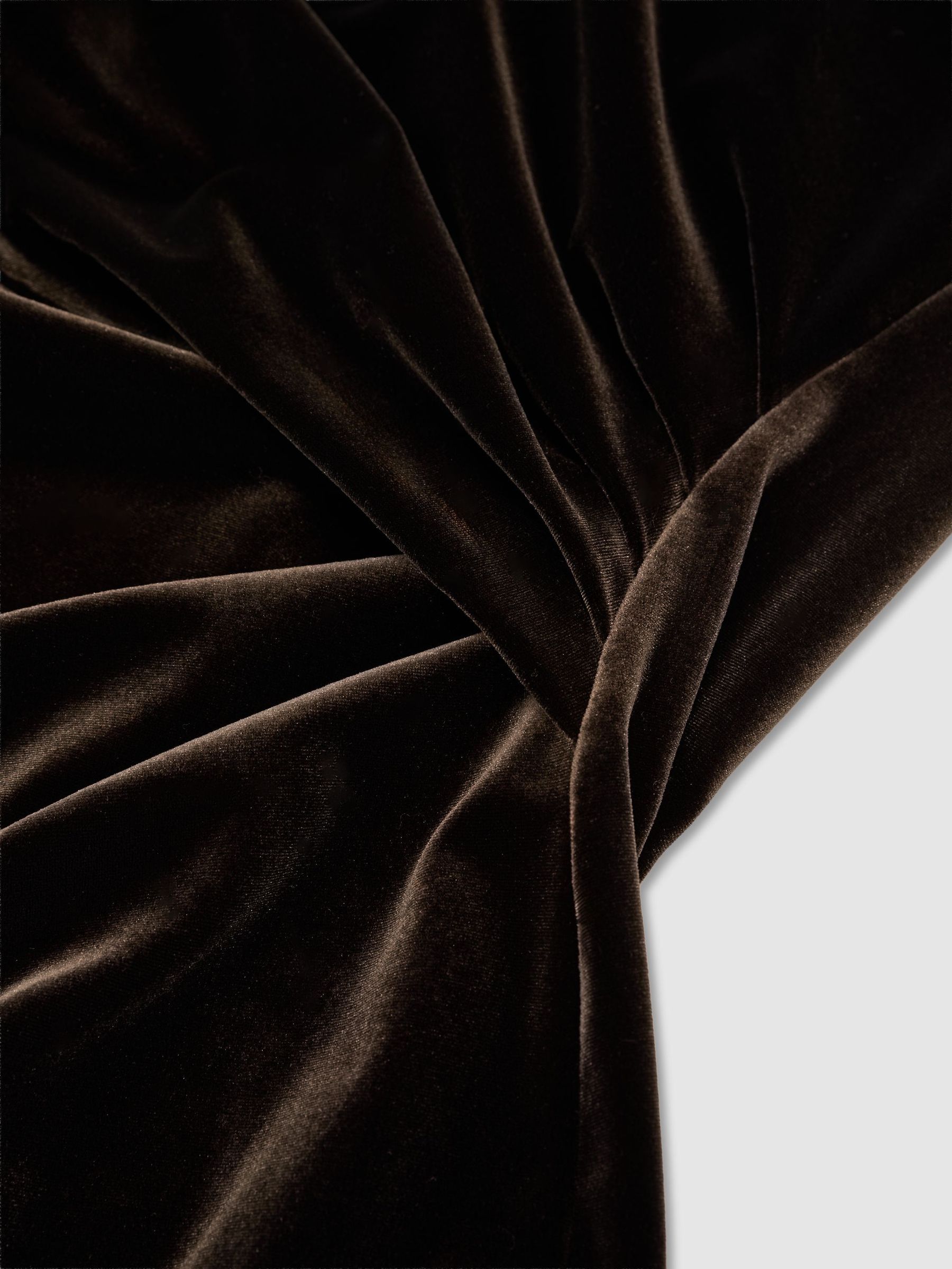 Velvet One-Shoulder Draped Midi Dress in Olive Green - Image 7 of 7