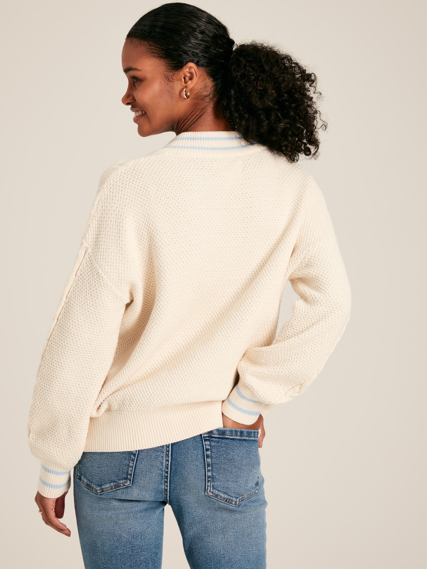 Dibbly Cream & Blue Cable Knit Cricket Jumper - Image 2 of 9