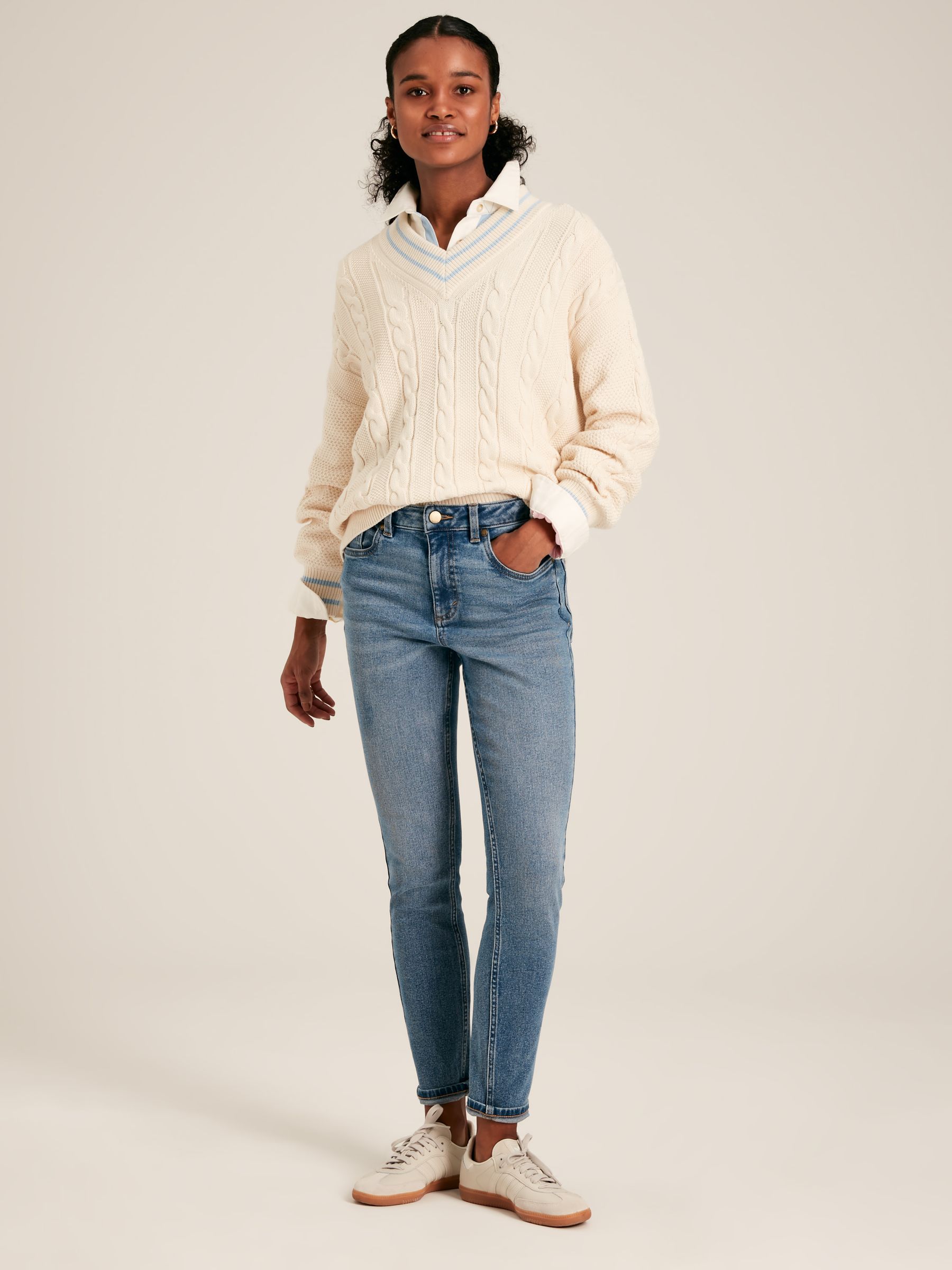 Dibbly Cream & Blue Cable Knit Cricket Jumper - Image 3 of 9