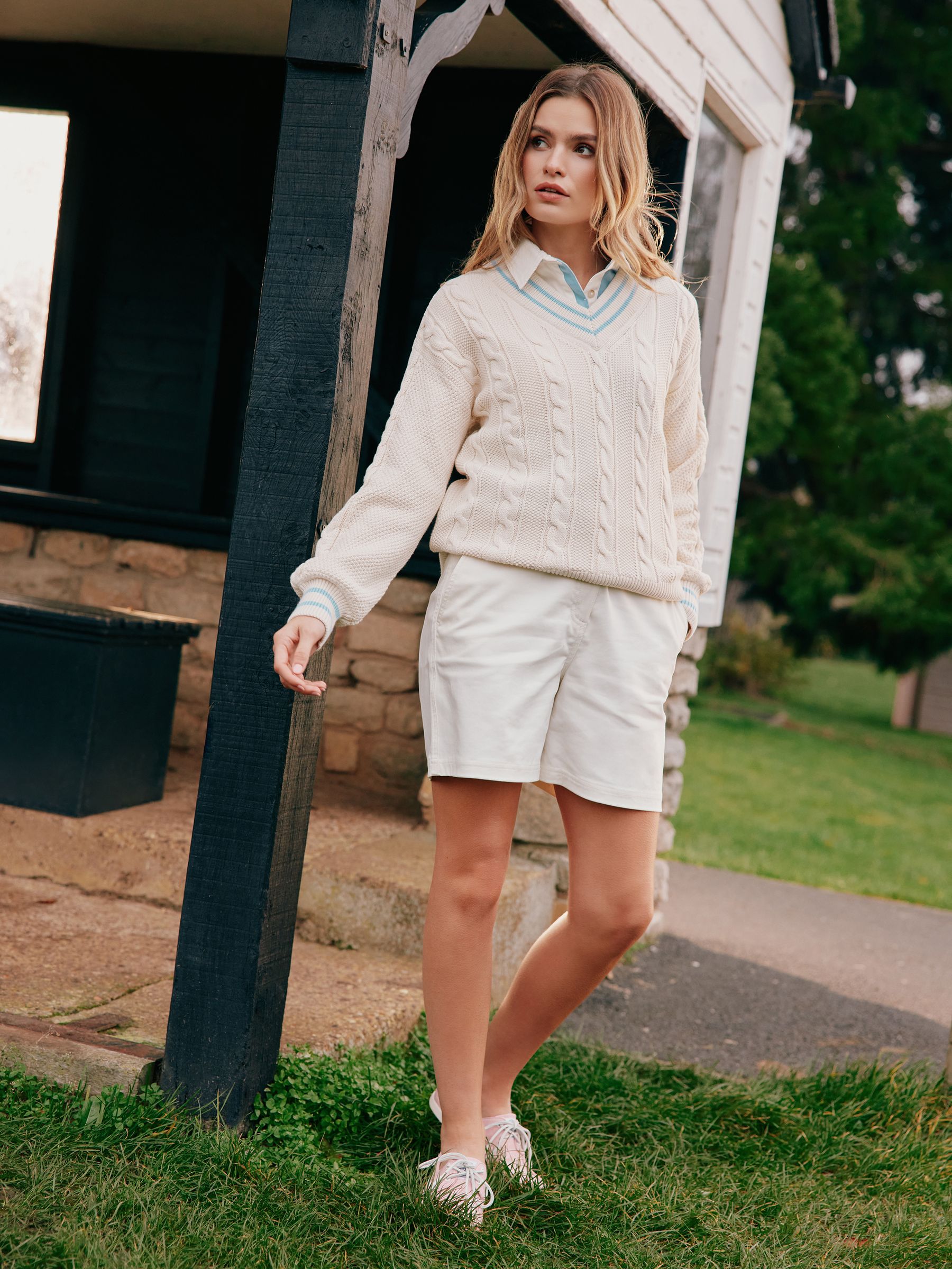 Dibbly Cream & Blue Cable Knit Cricket Jumper - Image 6 of 9