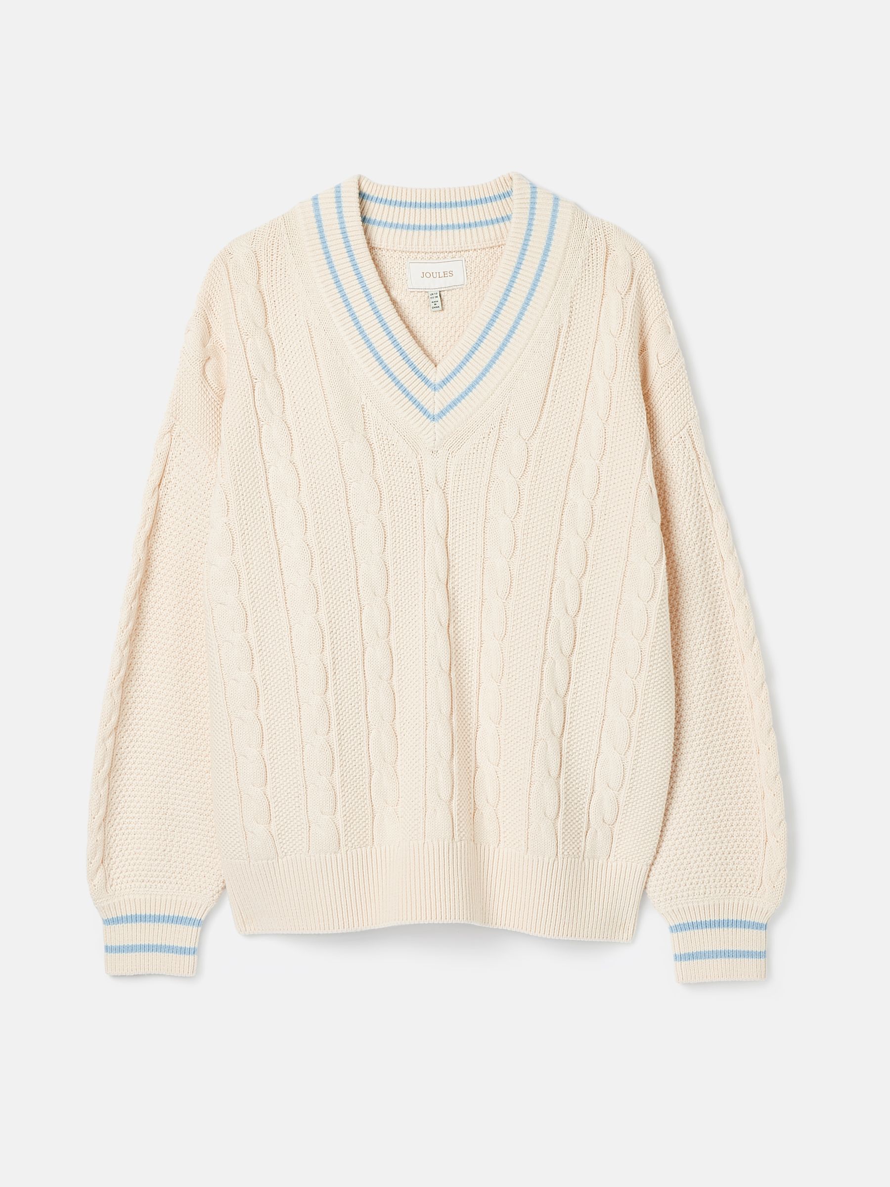 Dibbly Cream & Blue Cable Knit Cricket Jumper - Image 9 of 9