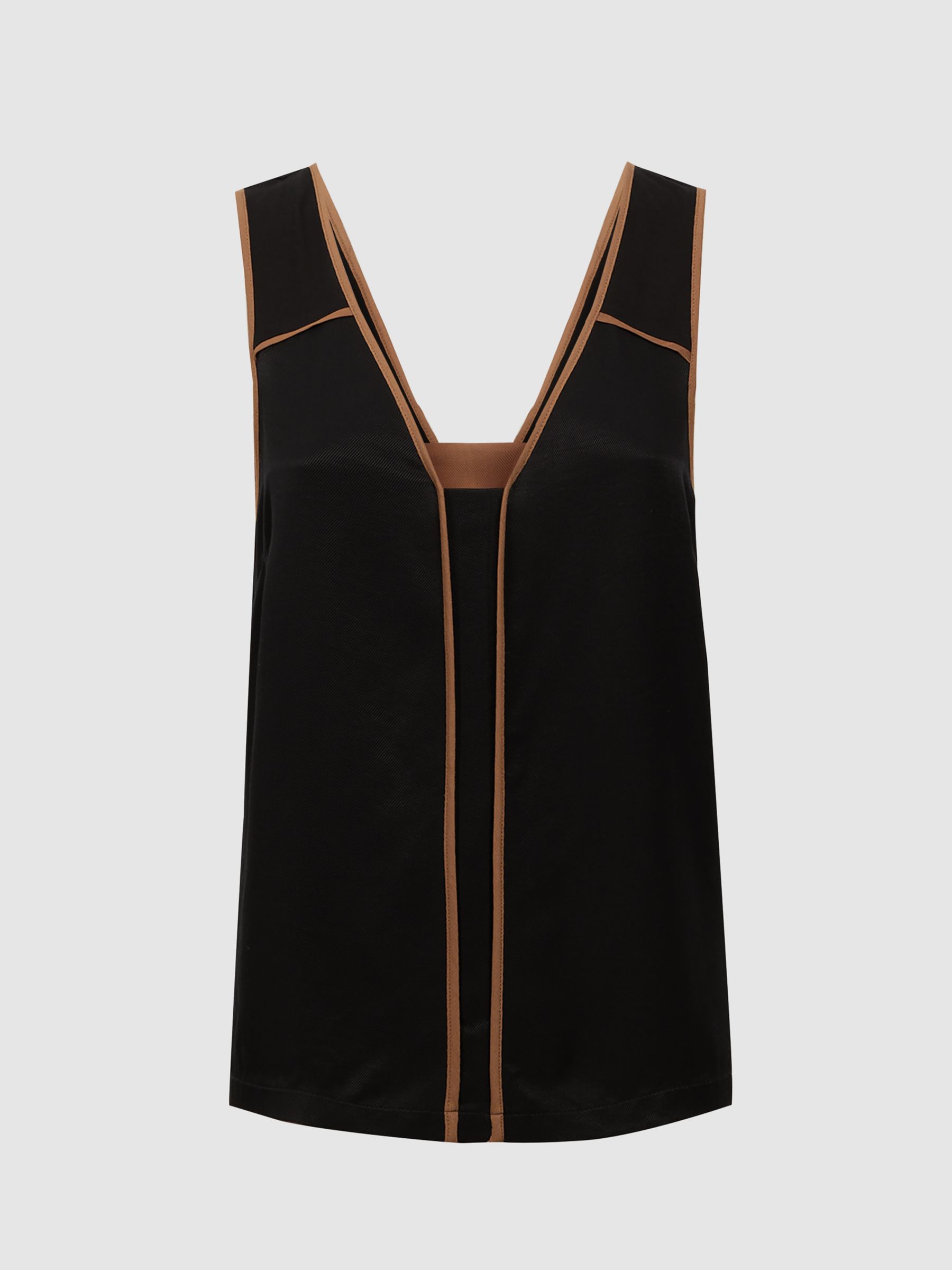 Sleeveless V-Neck Vest in Black/Camel - Image 2 of 5