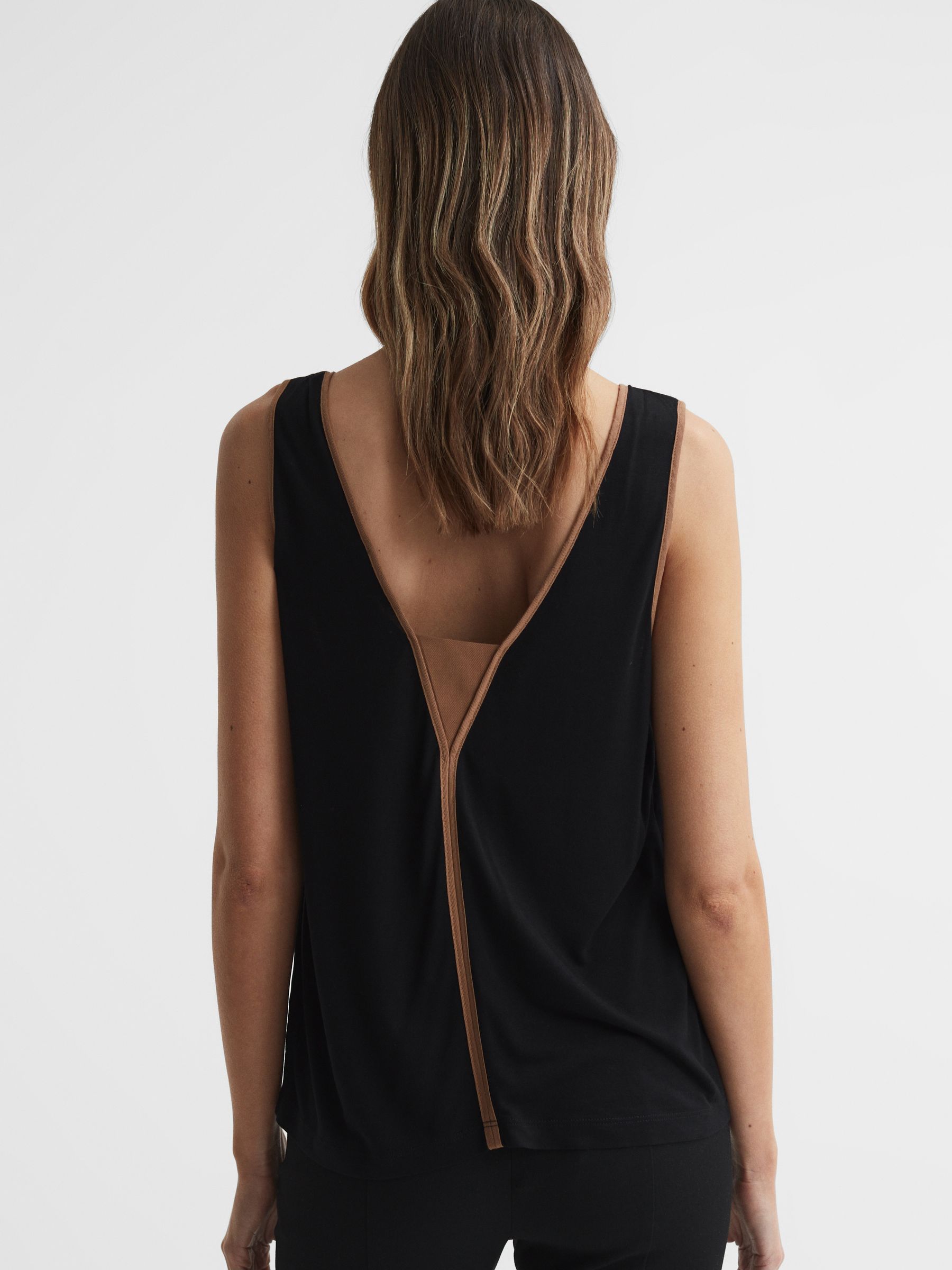 Sleeveless V-Neck Vest in Black/Camel - Image 4 of 5