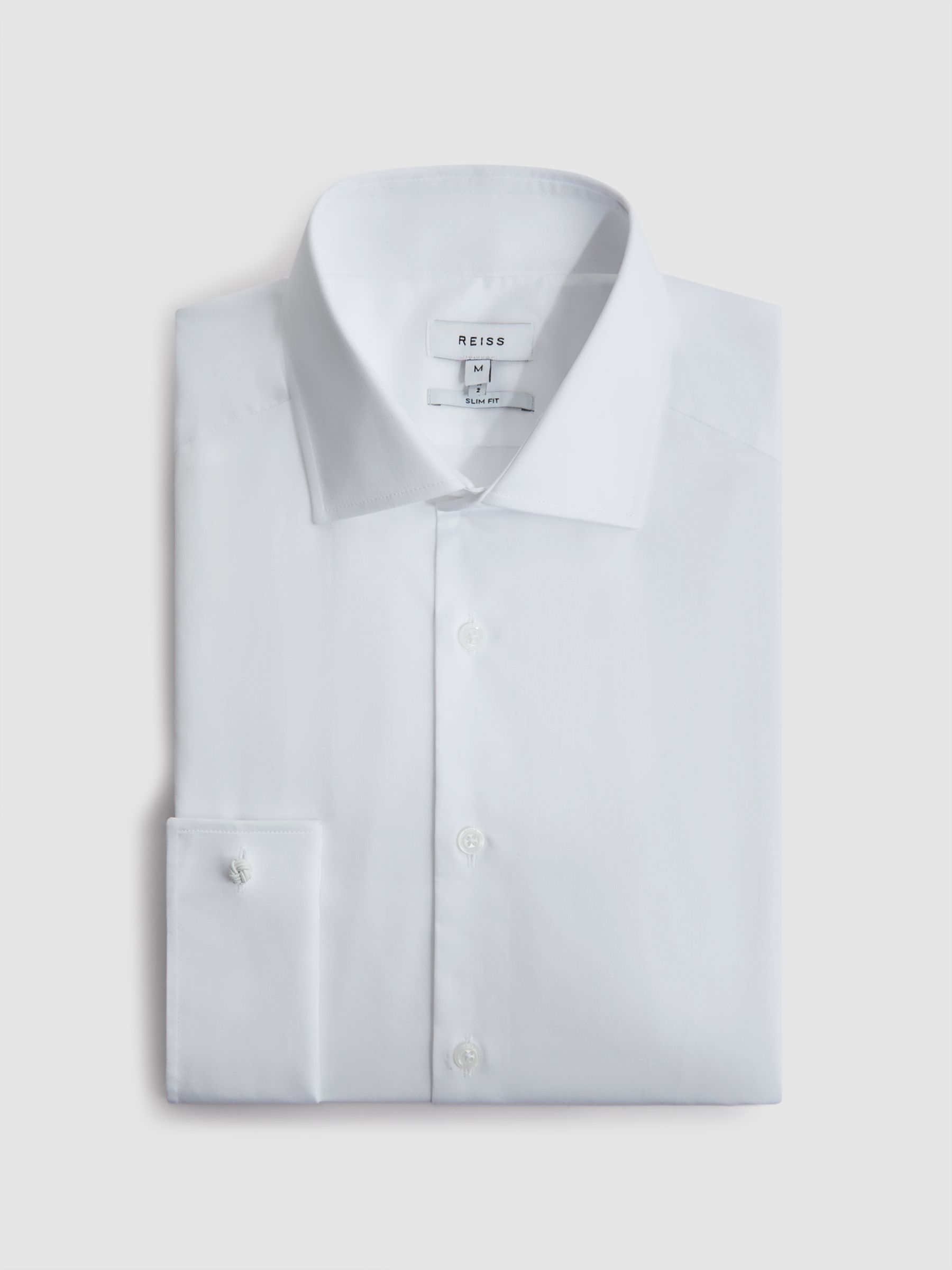 Slim Fit Cotton Cutaway Collar Shirt in White - Image 2 of 7