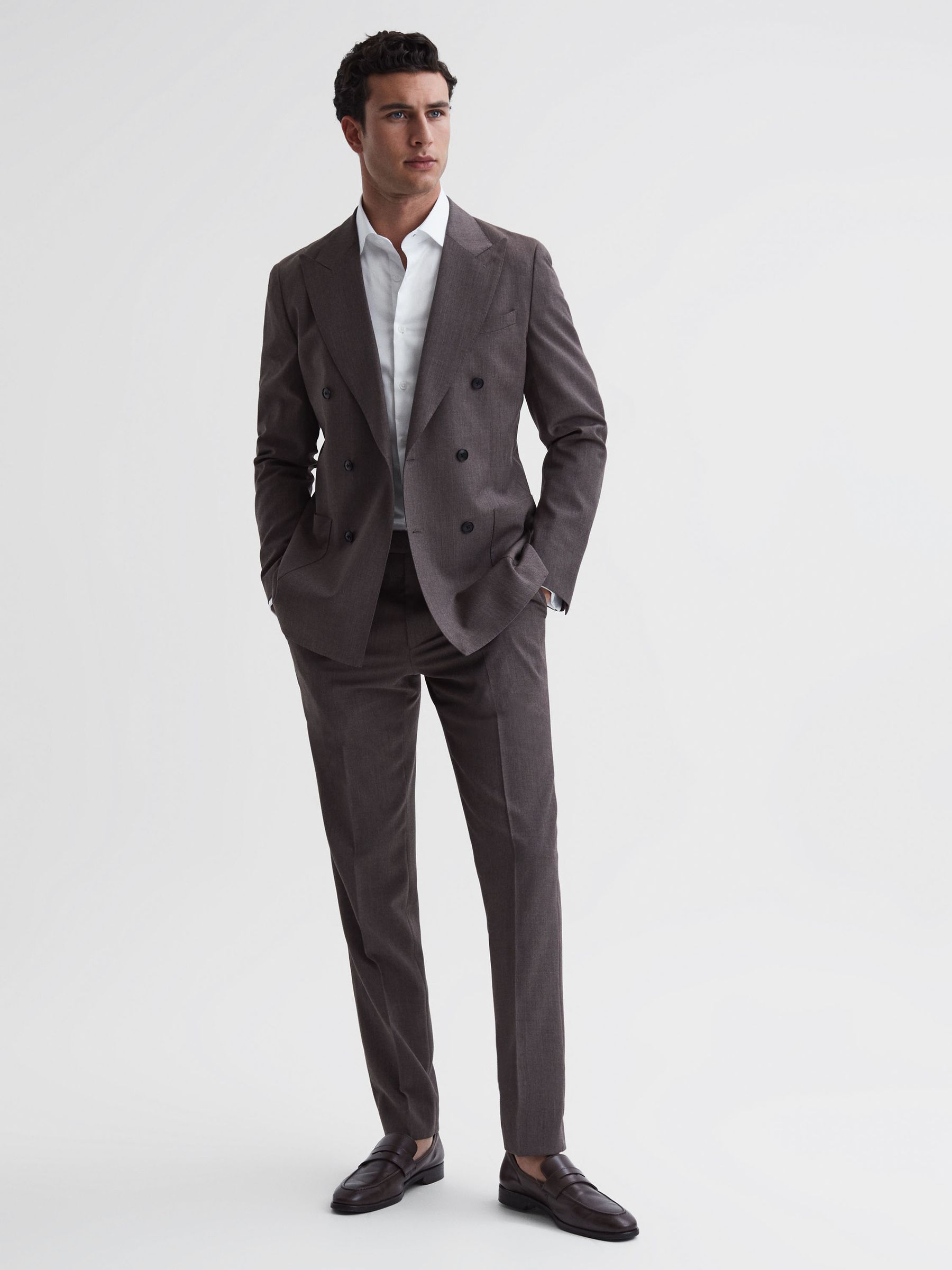 Slim Fit Cotton Cutaway Collar Shirt in White - Image 3 of 7