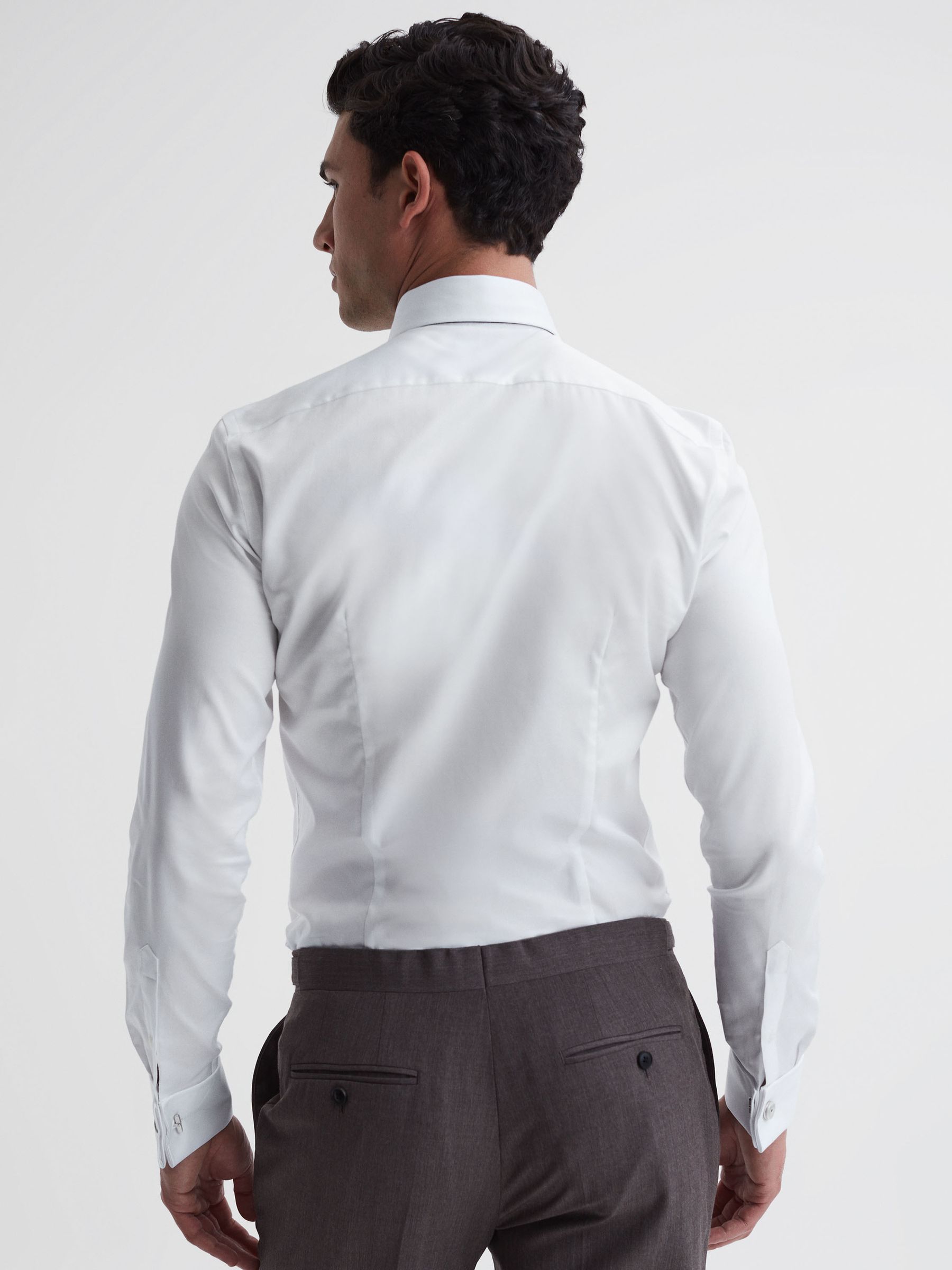 Slim Fit Cotton Cutaway Collar Shirt in White - Image 4 of 7