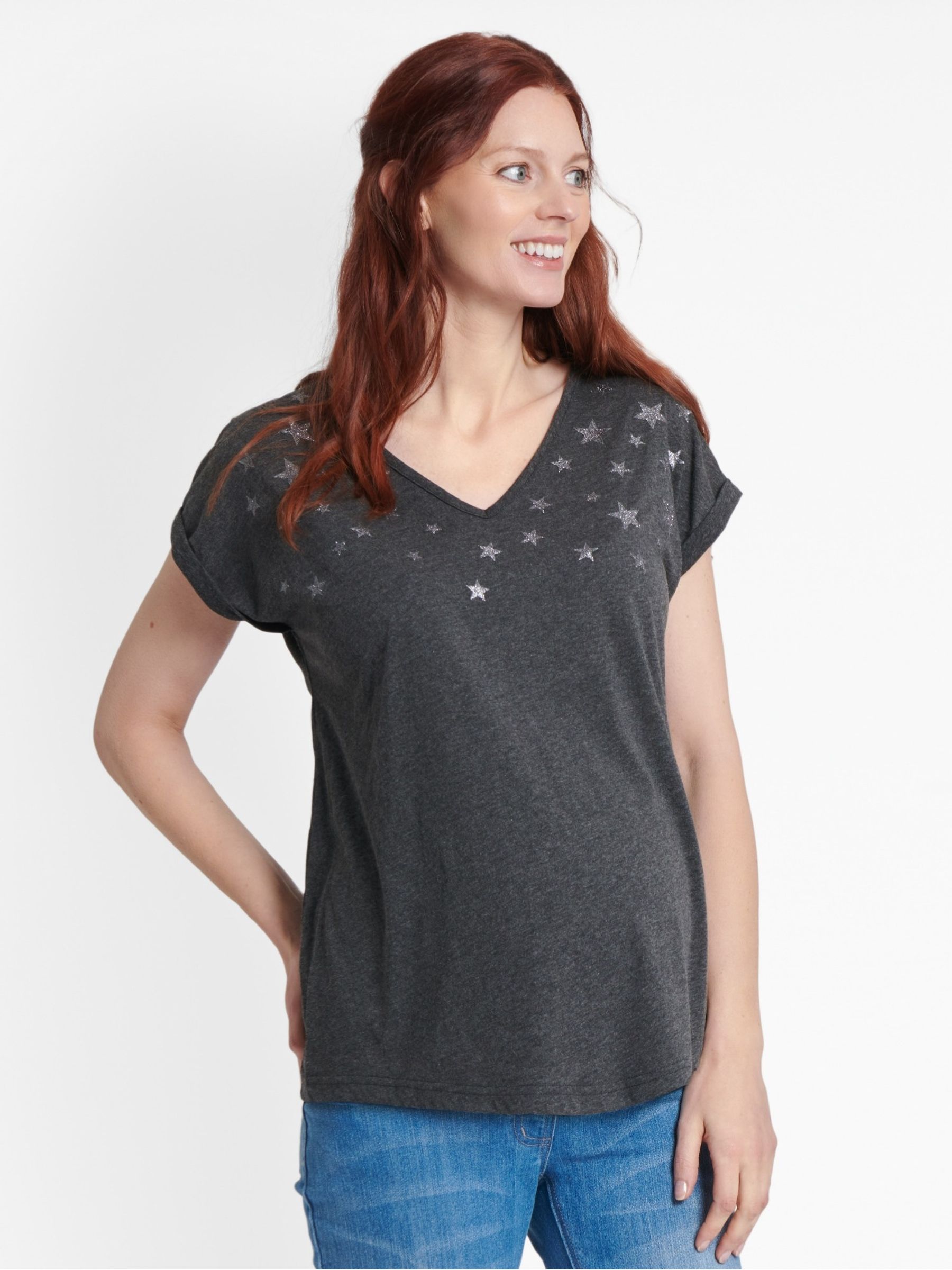 Charcoal Star Print Boyfriend Maternity T-Shirt - Image 1 of 1