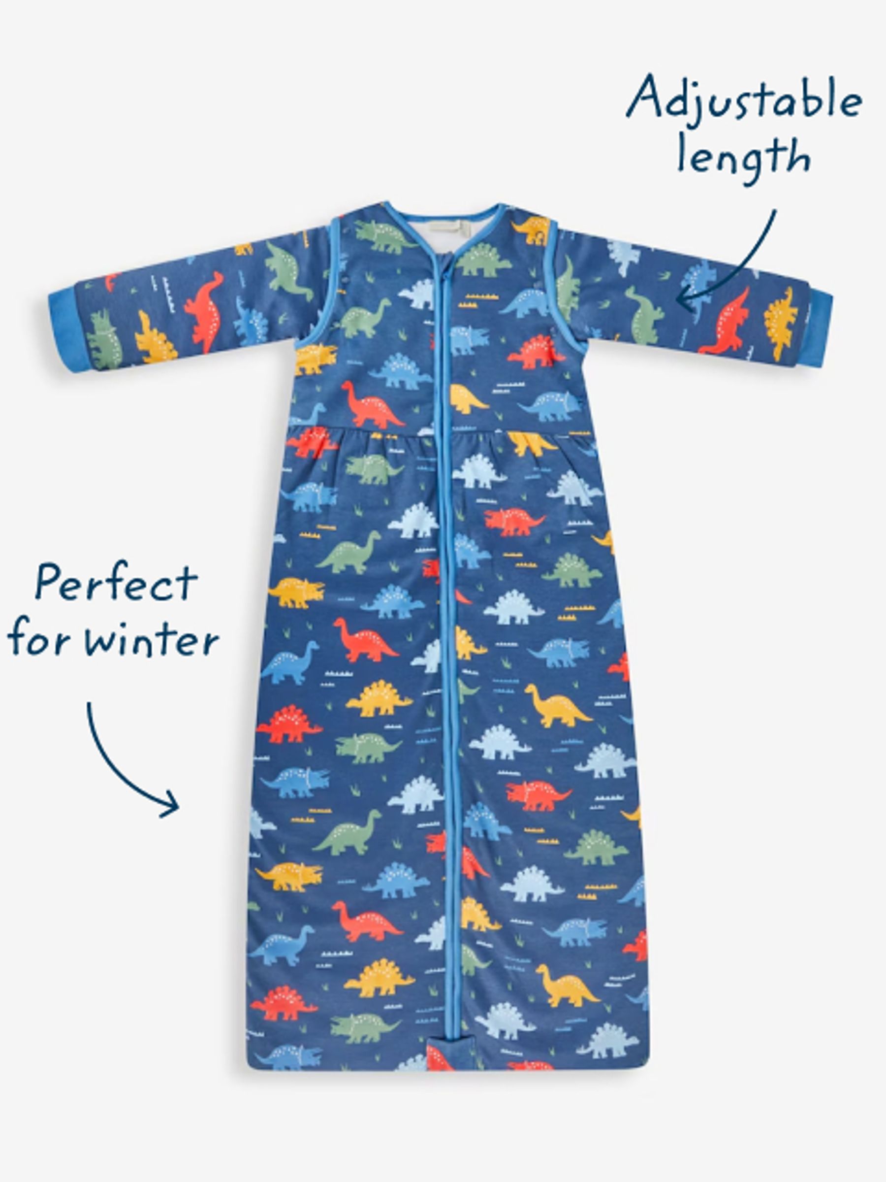 Navy Blue Dinosaur Print JoJo Maman Bébé Pink Dino 3.5 Tog Toddler Sleeping Bag - Image 4 of 5