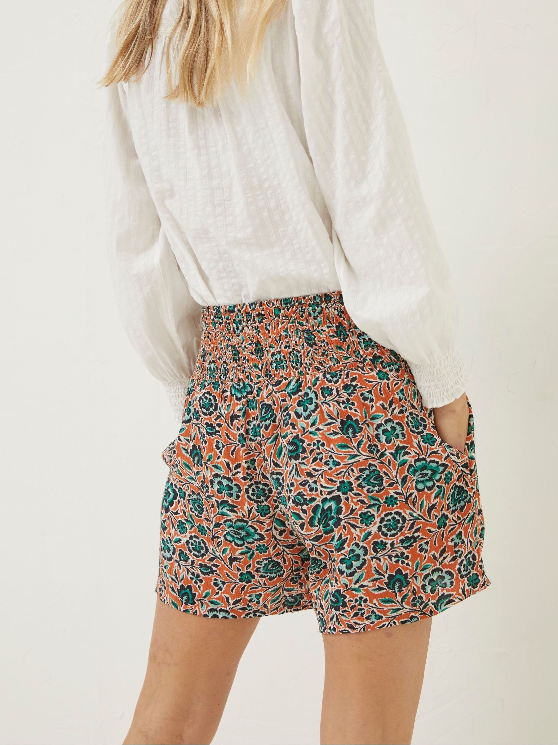 Orange Shirred Sketched Floral Flippy Shorts - Image 2 of 5