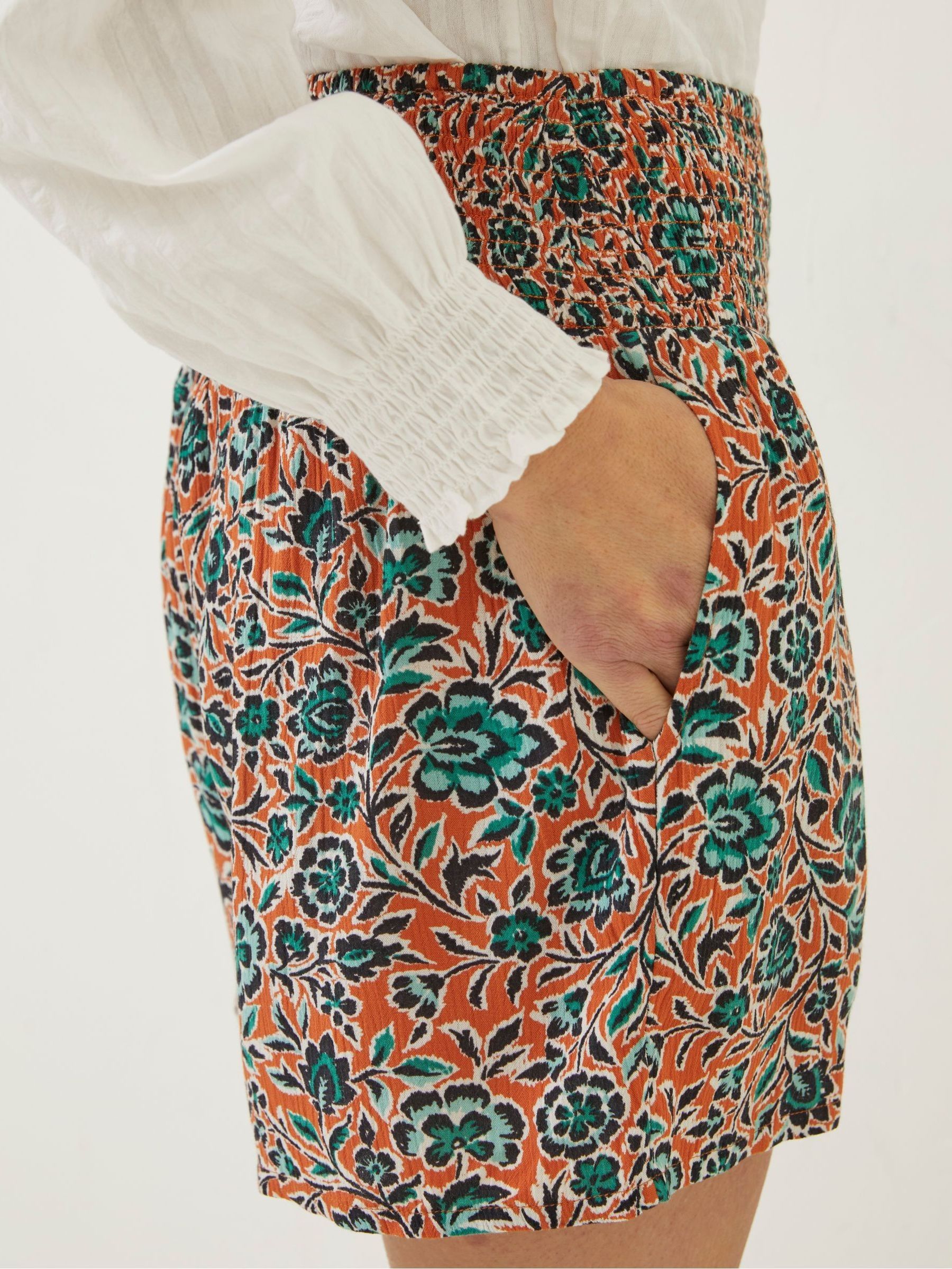 Orange Shirred Sketched Floral Flippy Shorts - Image 4 of 5
