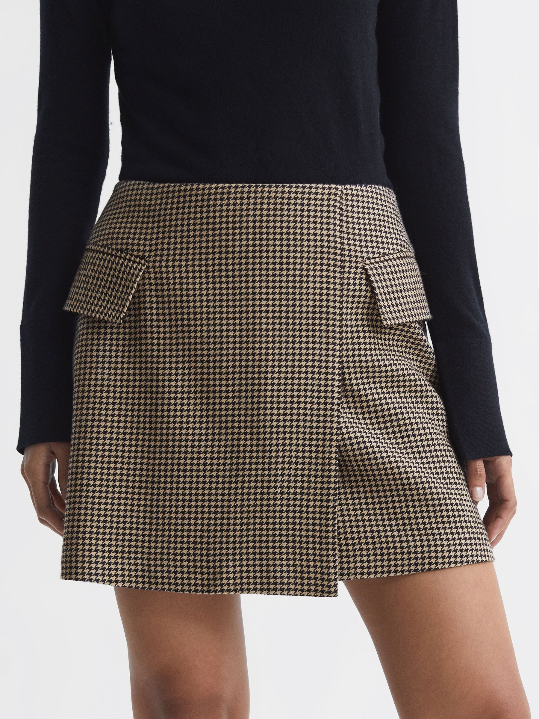 Wool Dogtooth Mini Skirt in Black/Camel - Image 1 of 4