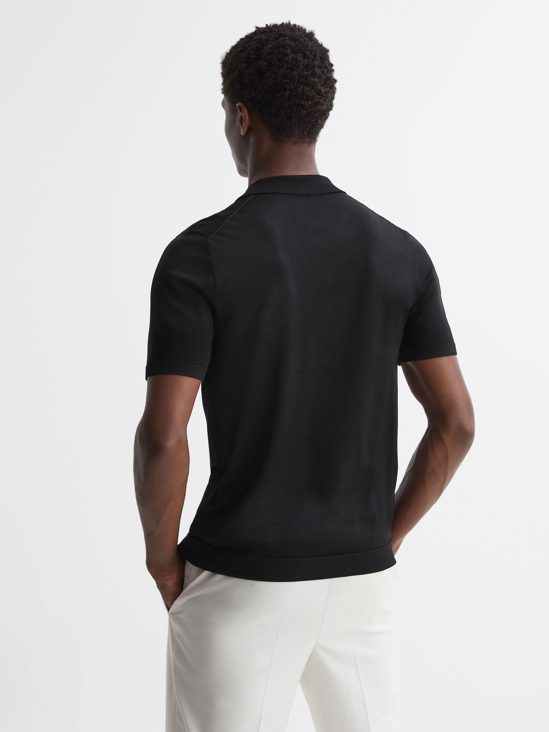 Embroidered Cuban Collar Button Through T-Shirt in Black - Image 4 of 4