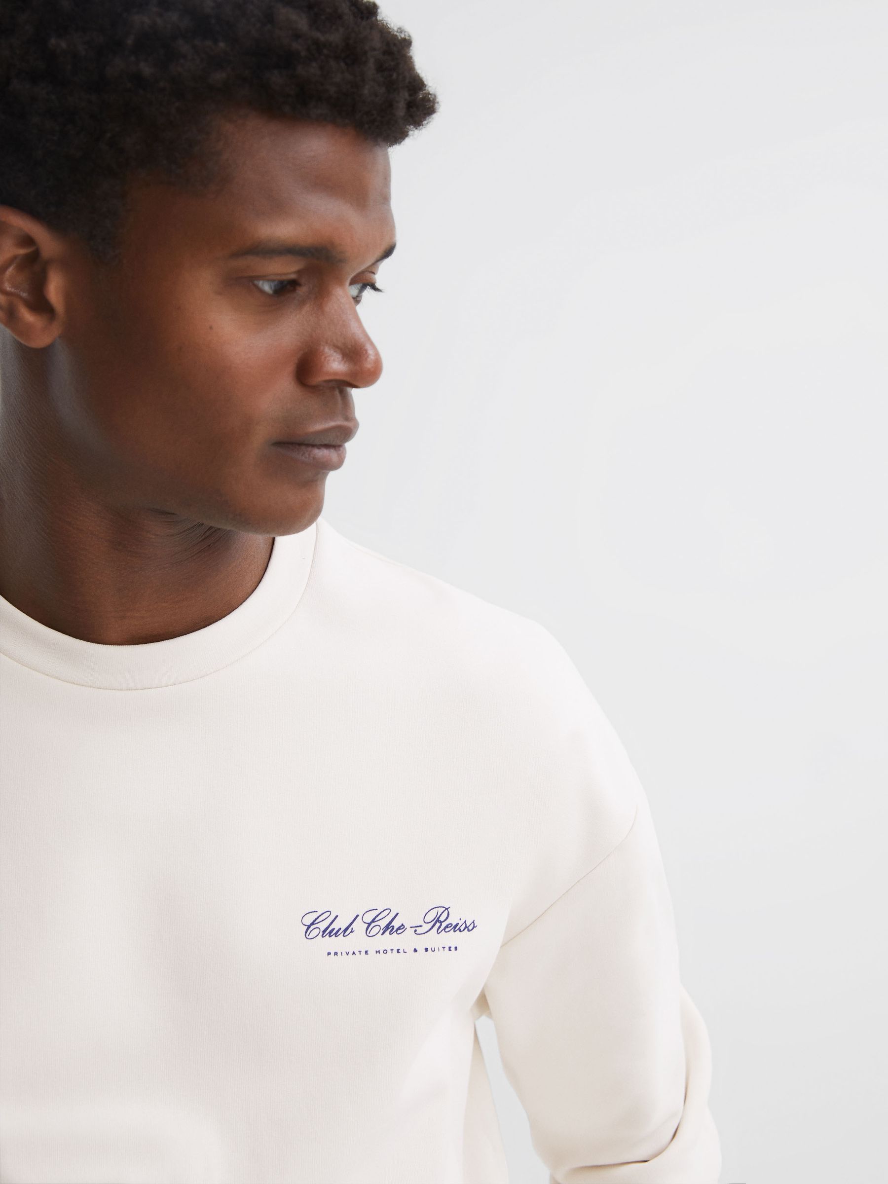 Reiss | Ché Motif Cotton Sweatshirt in Off White - Image 3 of 5