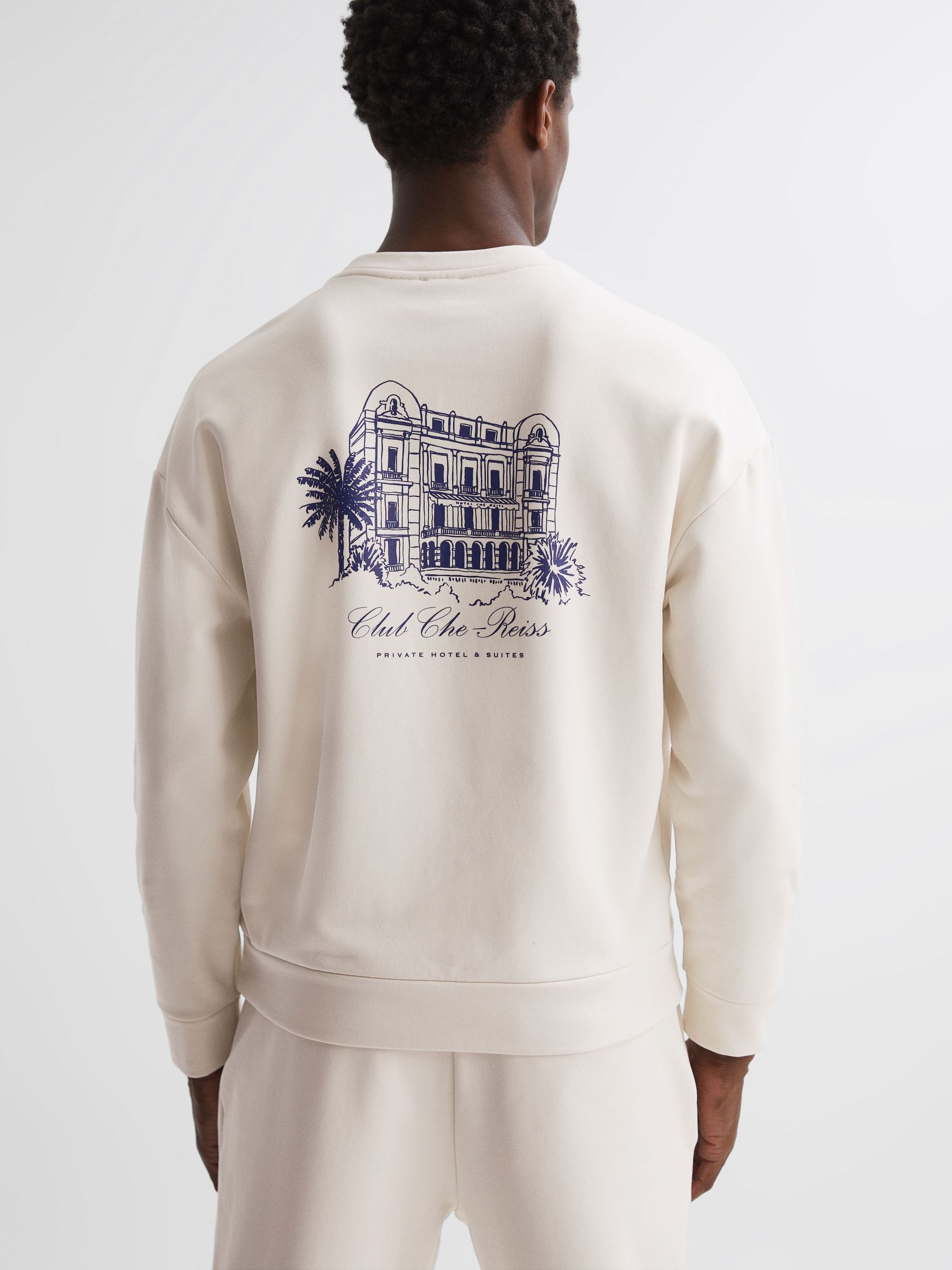 Reiss | Ché Motif Cotton Sweatshirt in Off White - Image 4 of 5