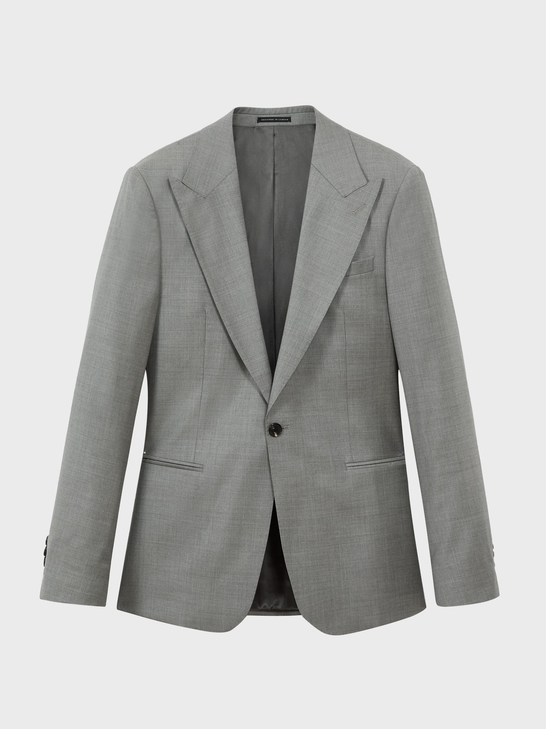 Atelier Wool Cashmere Slim Fit Single Breasted Blazer in Grey Melange - Image 2 of 8