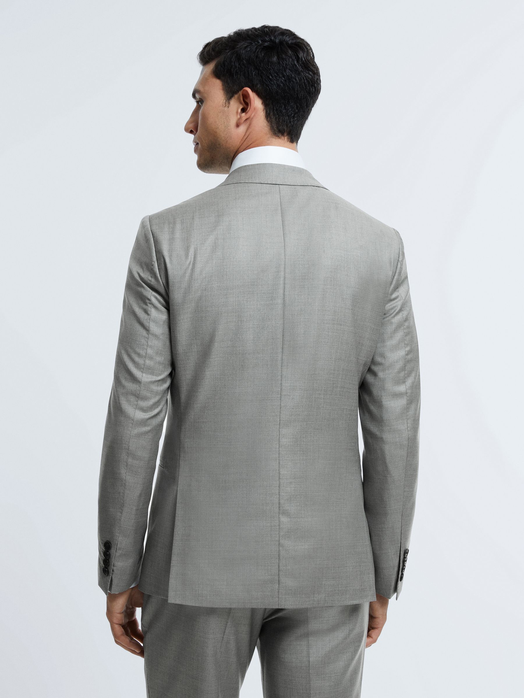 Atelier Wool Cashmere Slim Fit Single Breasted Blazer in Grey Melange - Image 5 of 8