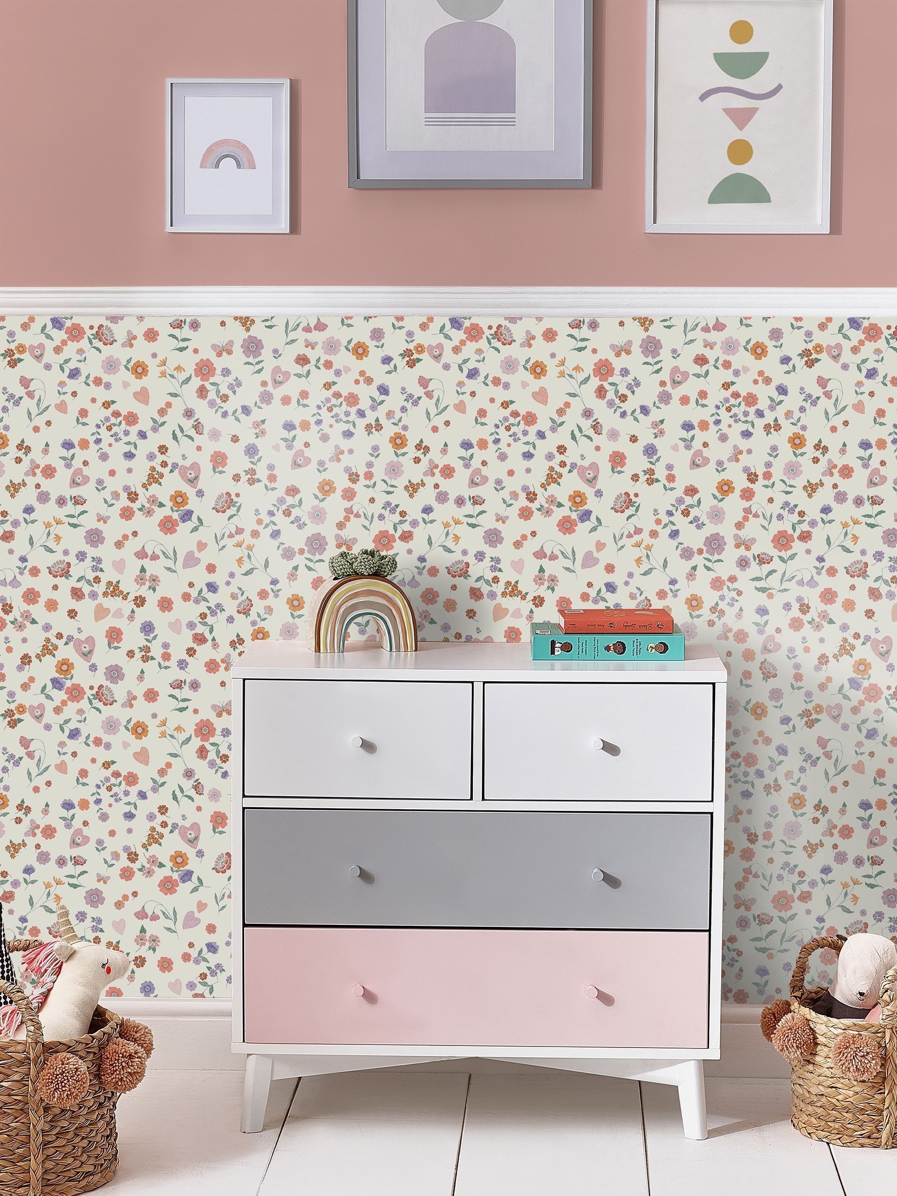 Next Lavender and Peach Woodland Ditsy 10M Wallpaper - Image 1 of 5