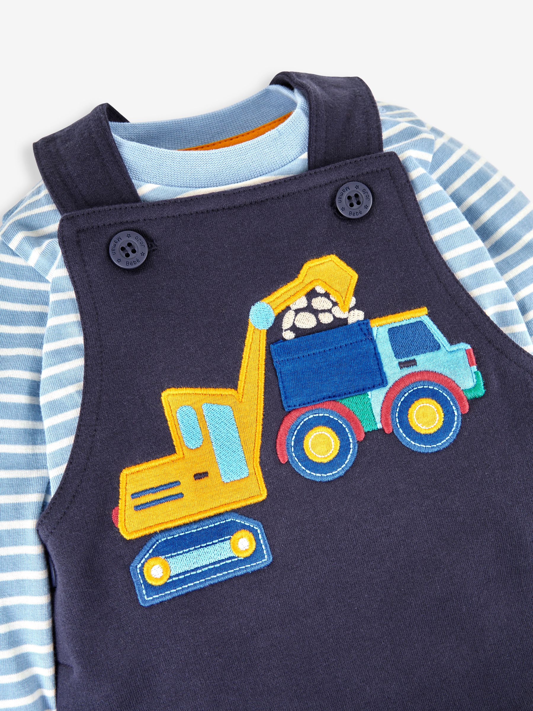 Navy Blue Construction Construction Appliqué Dungarees & Stripe Top Set - Image 3 of 4
