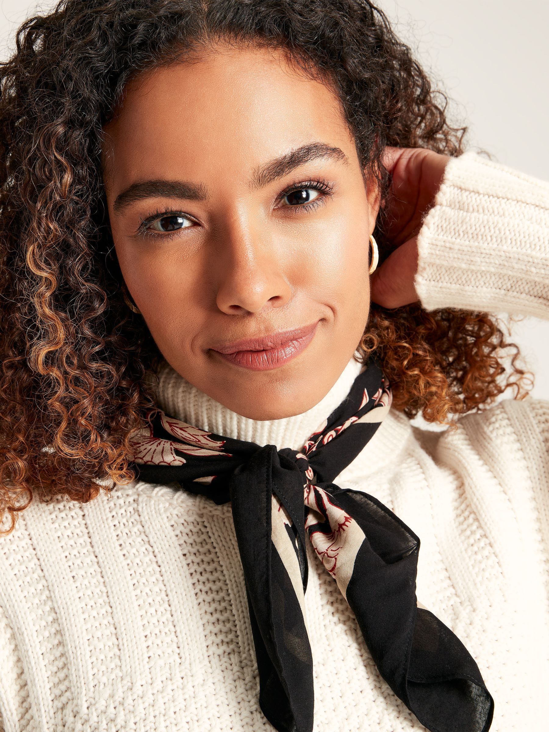 Elsie Black Floral Square Lightweight Neck Scarf - Image 1 of 5