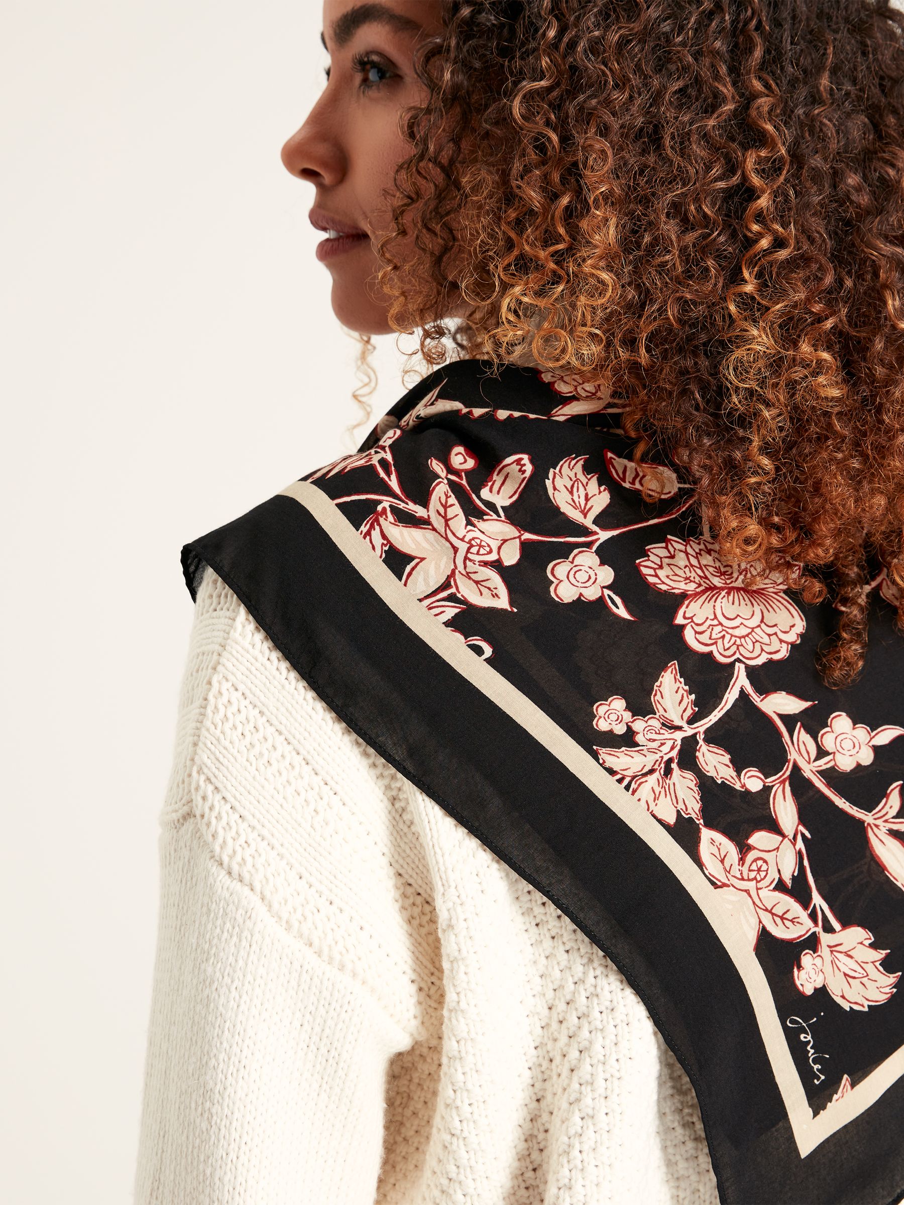Elsie Black Floral Square Lightweight Neck Scarf - Image 2 of 5