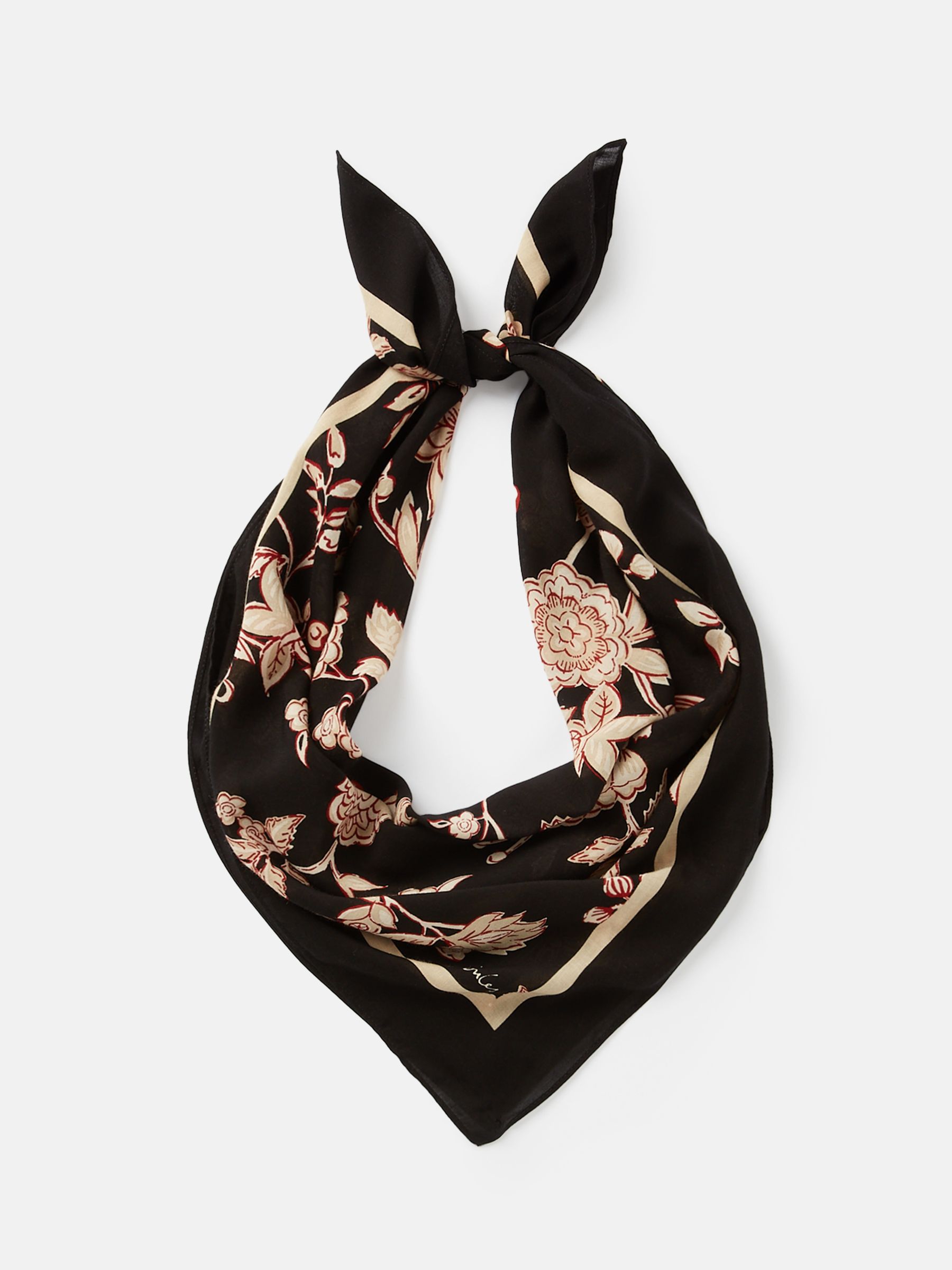 Elsie Black Floral Square Lightweight Neck Scarf - Image 3 of 5