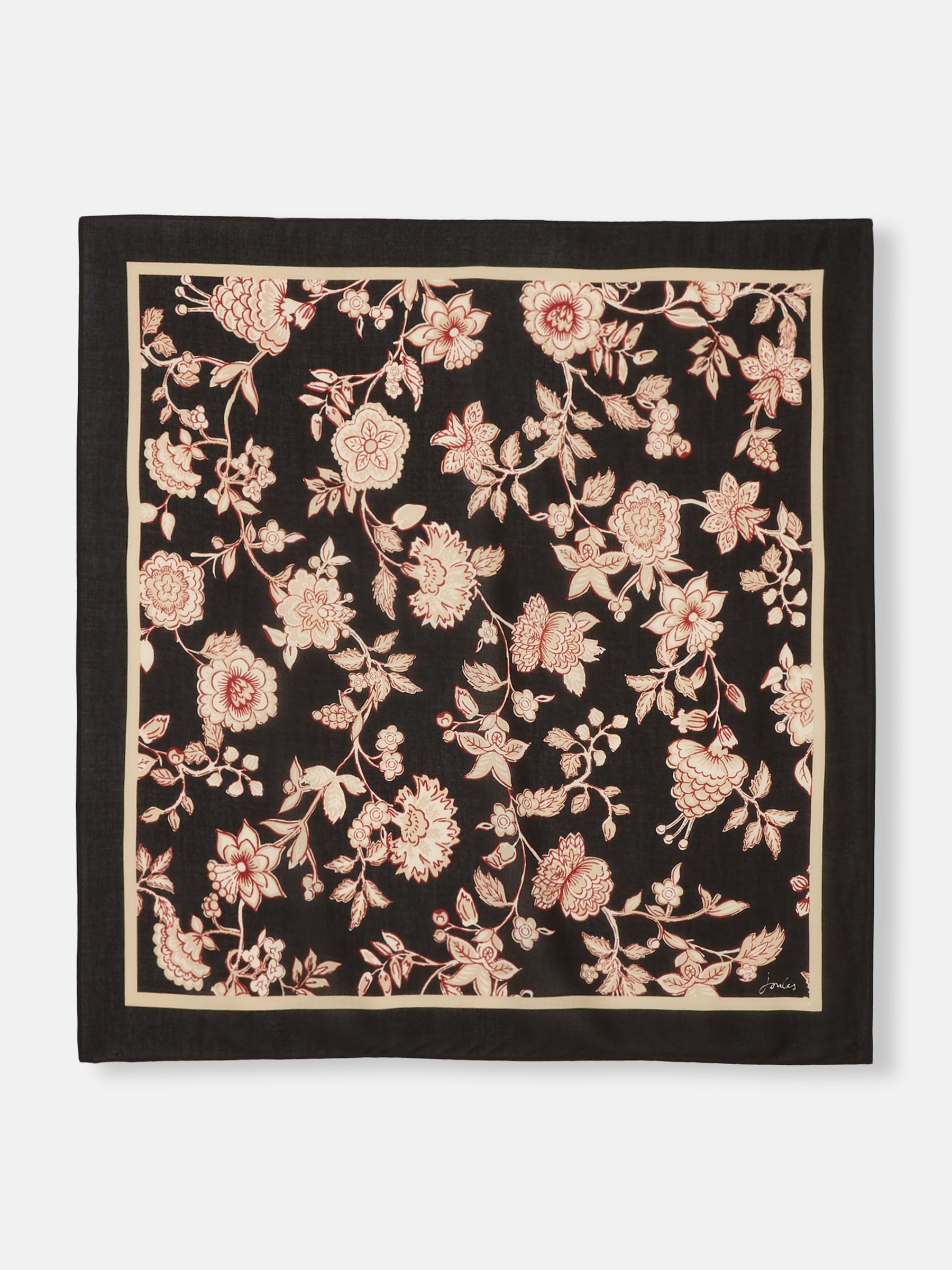 Elsie Black Floral Square Lightweight Neck Scarf - Image 4 of 5