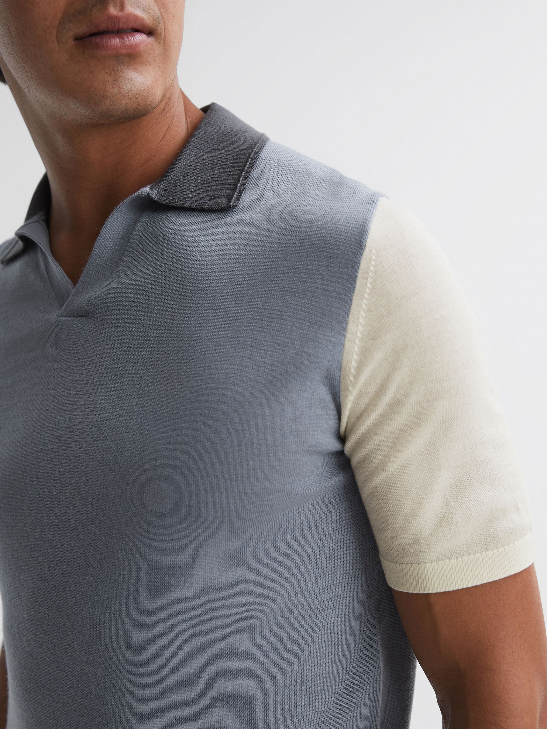 Wool Open Collar Polo Shirt in Porcelain Blue - Image 1 of 5 Wool Open Collar Polo Shirt in Porcelain Blue - Image 1 of 5