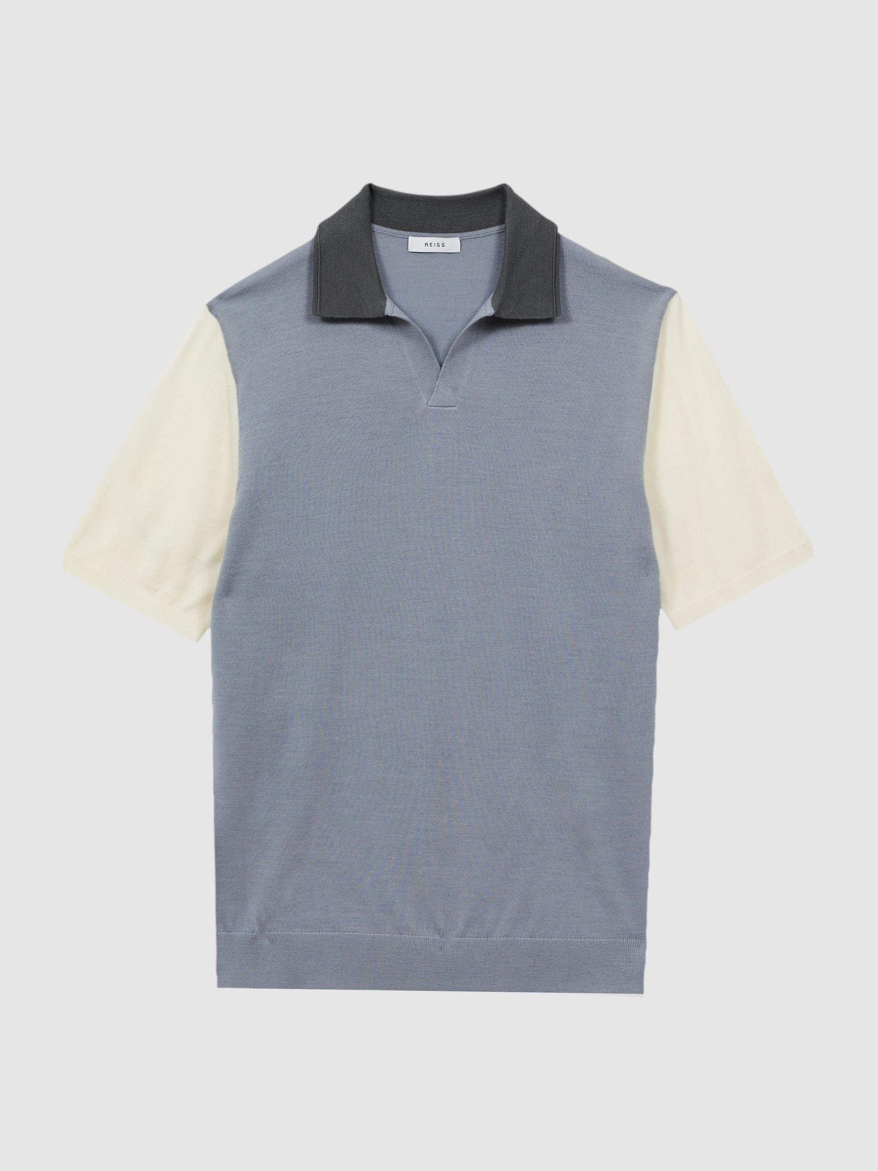 Wool Open Collar Polo Shirt in Porcelain Blue - Image 2 of 5 Wool Open Collar Polo Shirt in Porcelain Blue - Image 2 of 5
