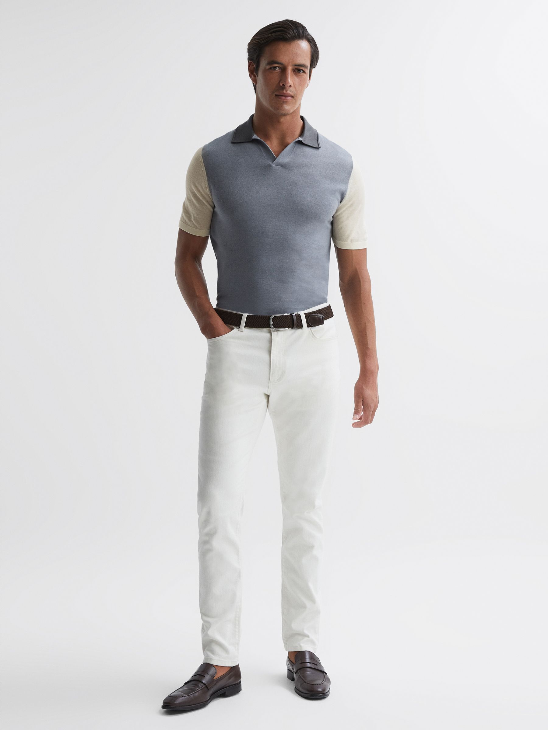 Wool Open Collar Polo Shirt in Porcelain Blue - Image 3 of 5