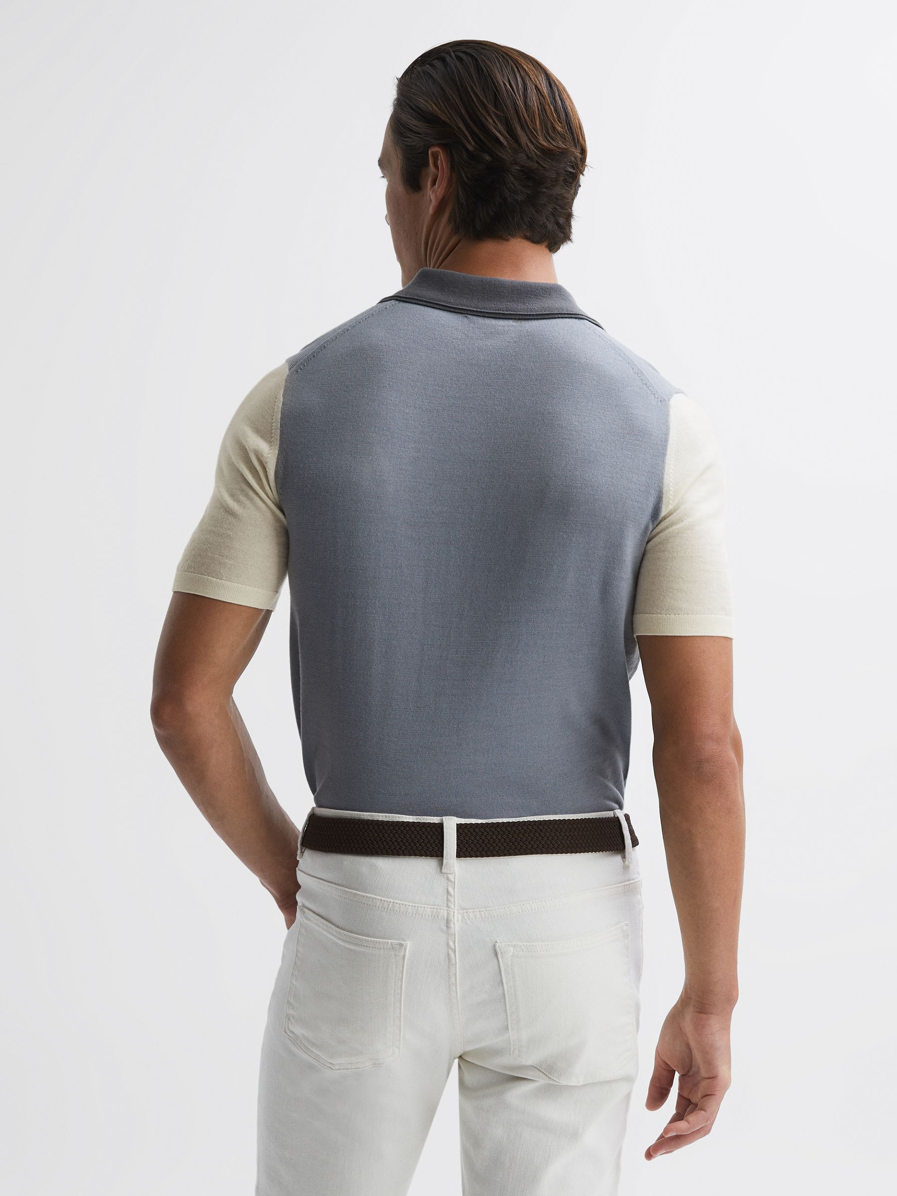 Wool Open Collar Polo Shirt in Porcelain Blue - Image 5 of 5