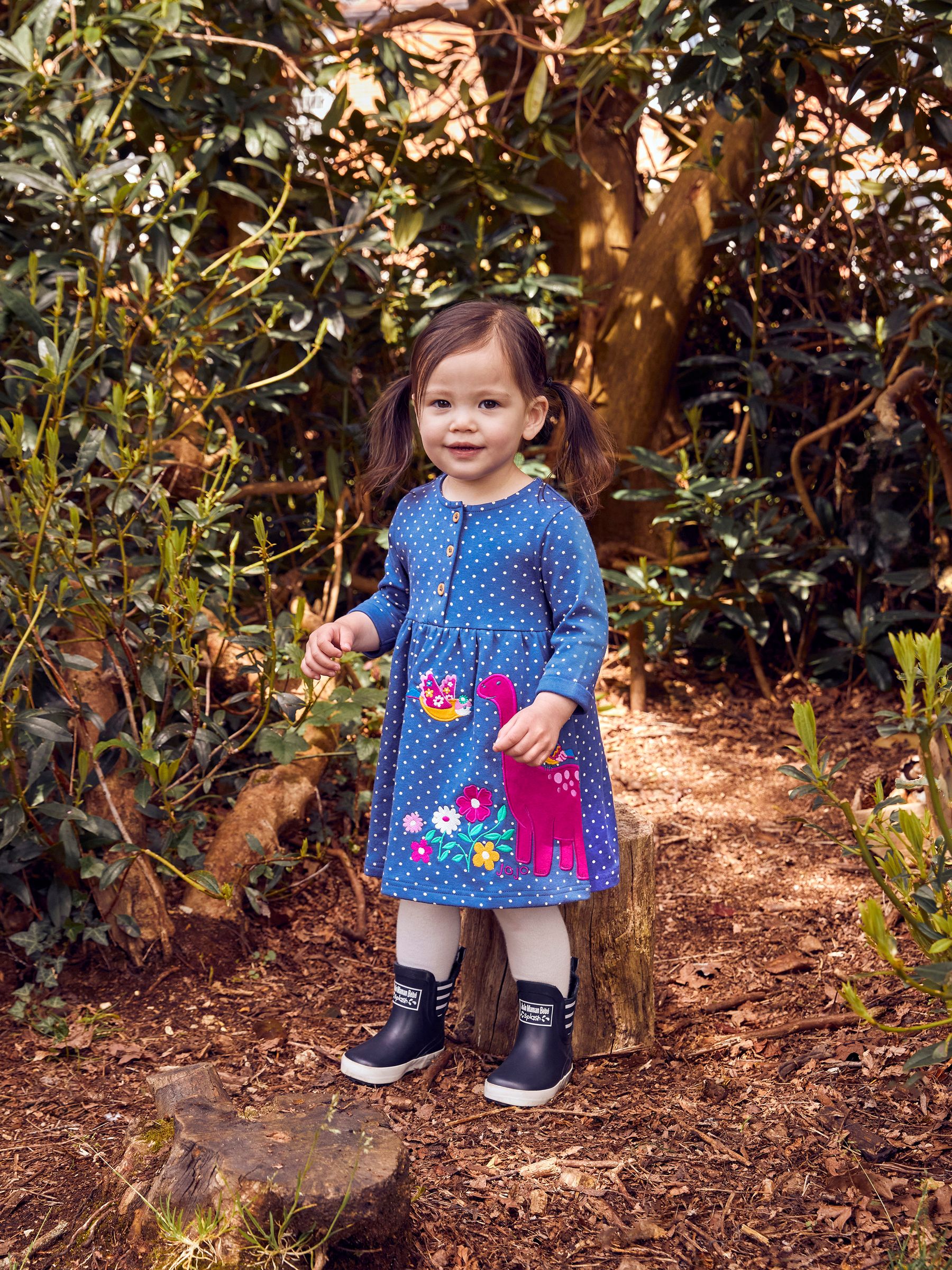 Cobalt Blue Dino Appliqué Button Front Dress - Image 1 of 5