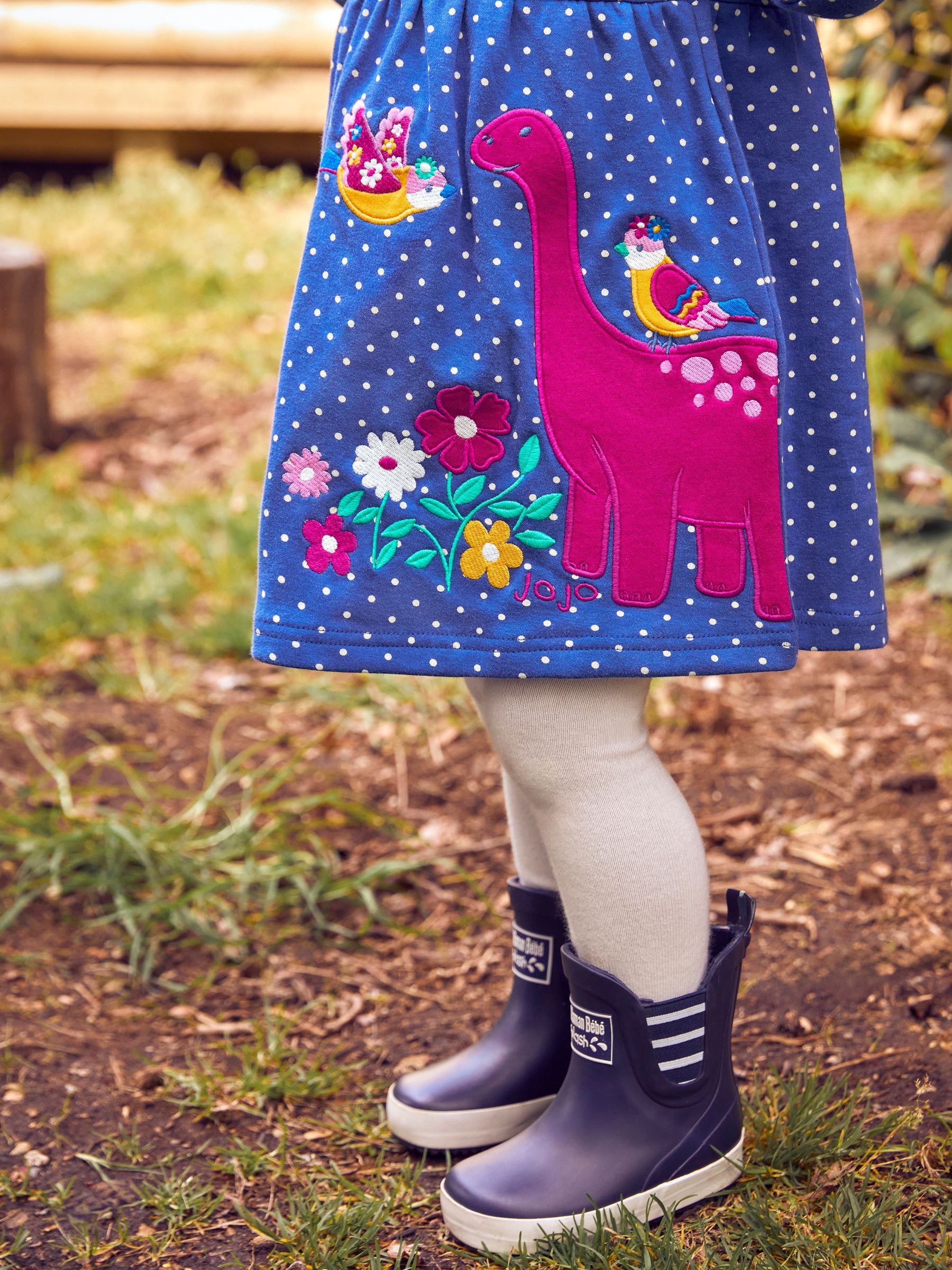 Cobalt Blue Dino Appliqué Button Front Dress - Image 2 of 5