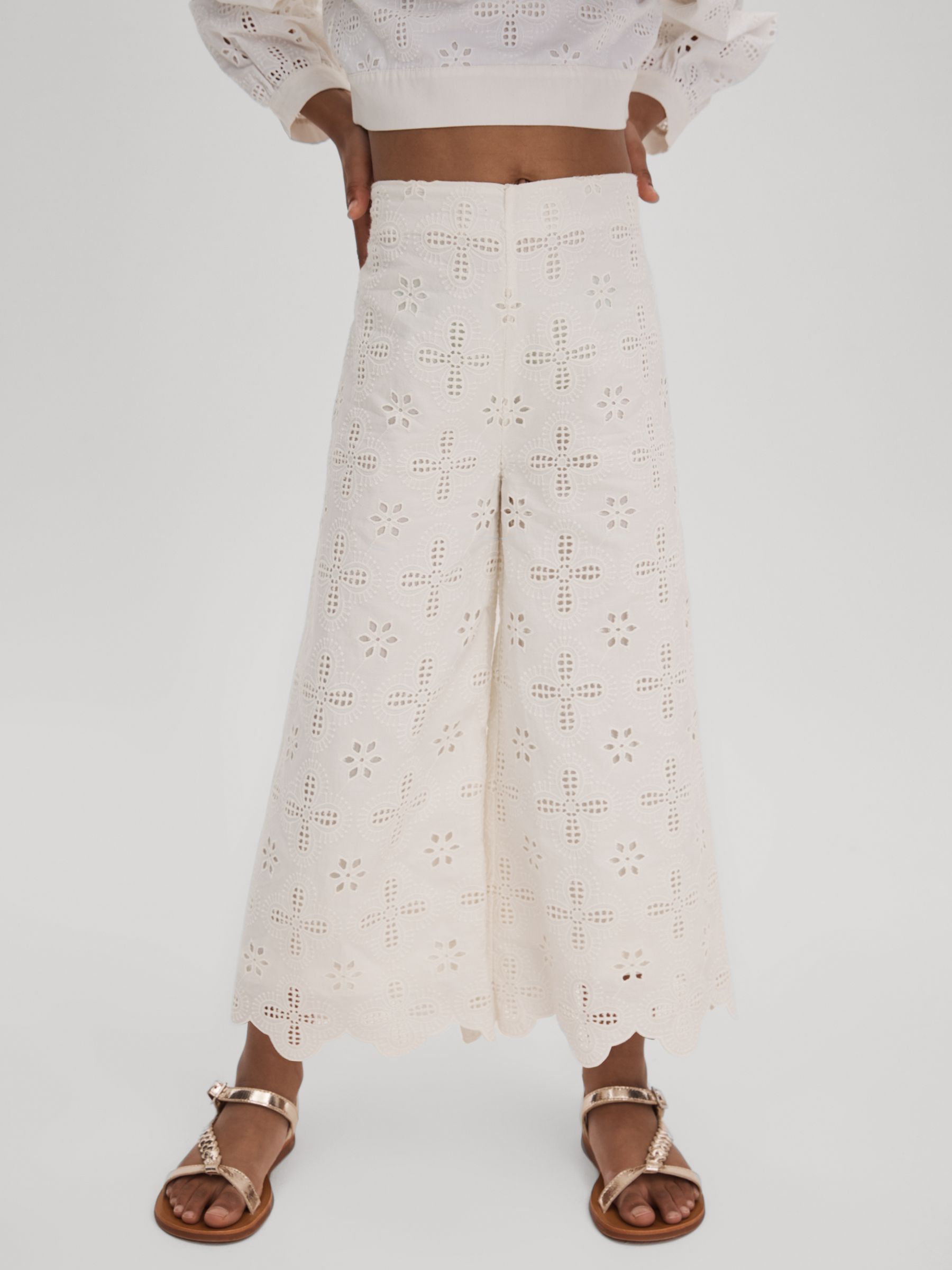 9-13 yrs Cotton Broderie Lace Trousers in Ivory - Image 1 of 4