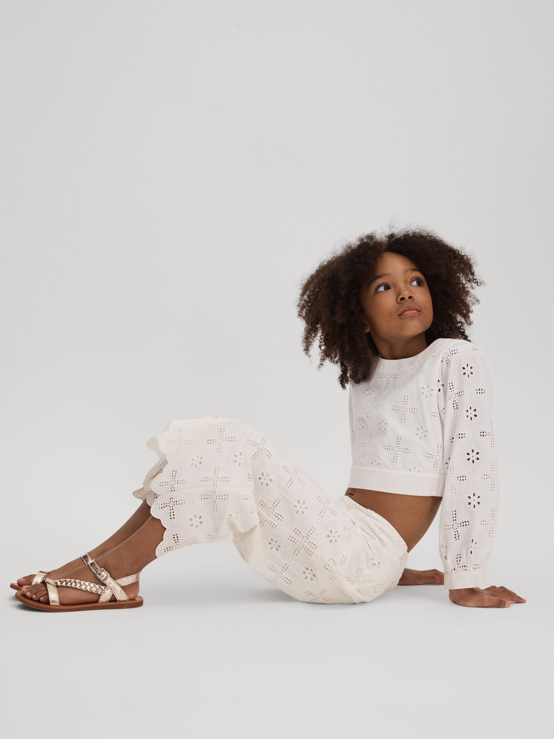 9-13 yrs Cotton Broderie Lace Trousers in Ivory - Image 3 of 4