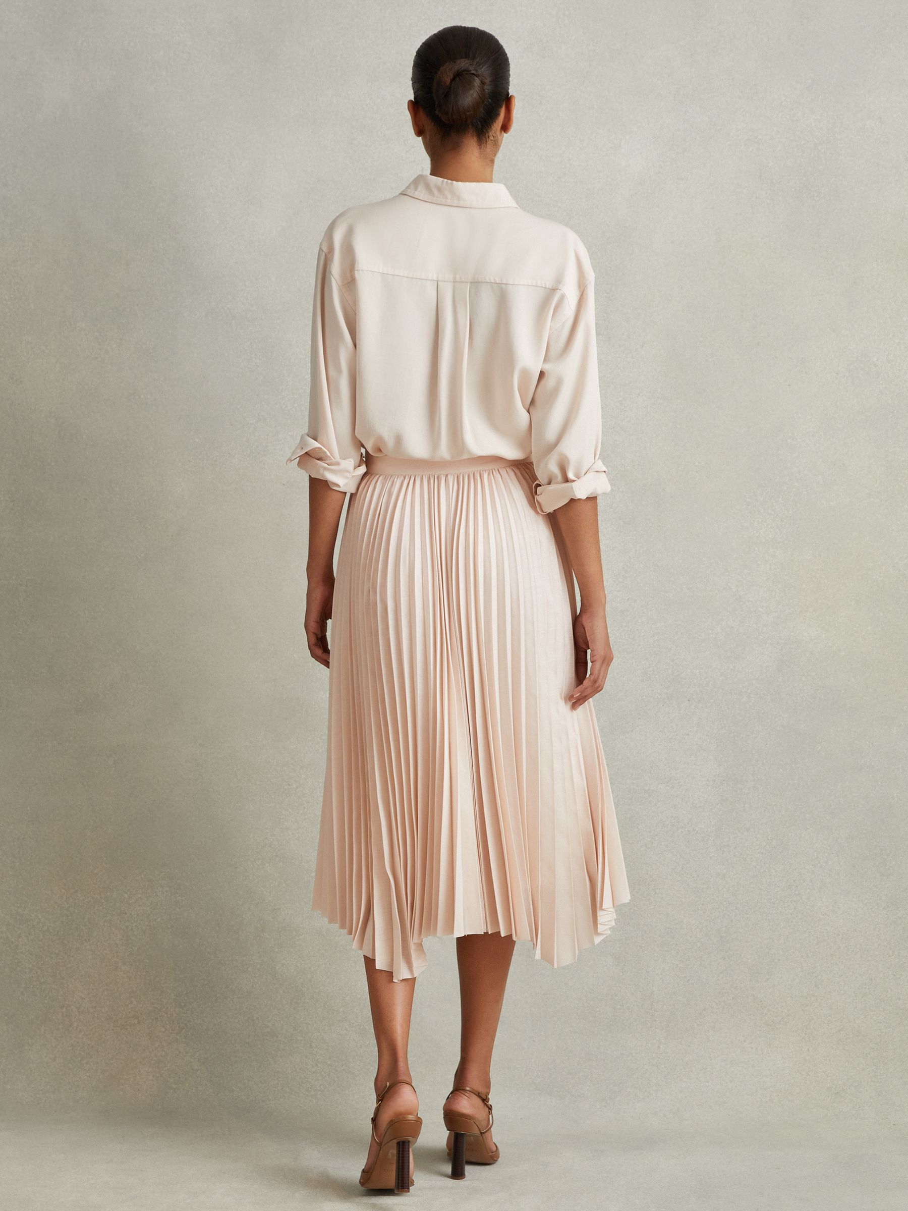 Pleated Asymmetric Midi Skirt in Blush - Image 4 of 5