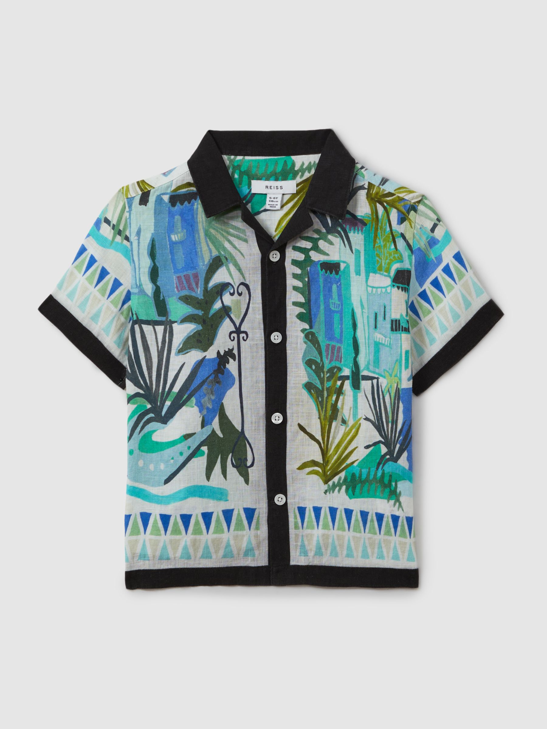 3-9 yrs Printed Cuban Collar Shirt in Blue Multi - Image 2 of 4