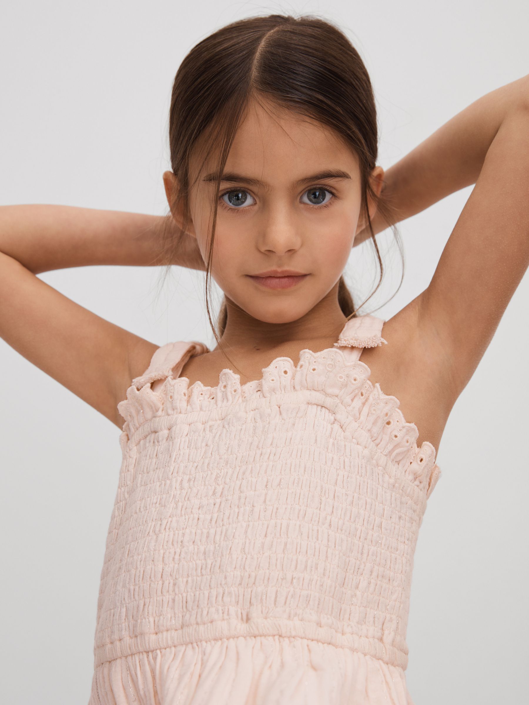 9-13 yrs Tiered Cotton Blend Ruffle Dress in Pink - Image 1 of 4