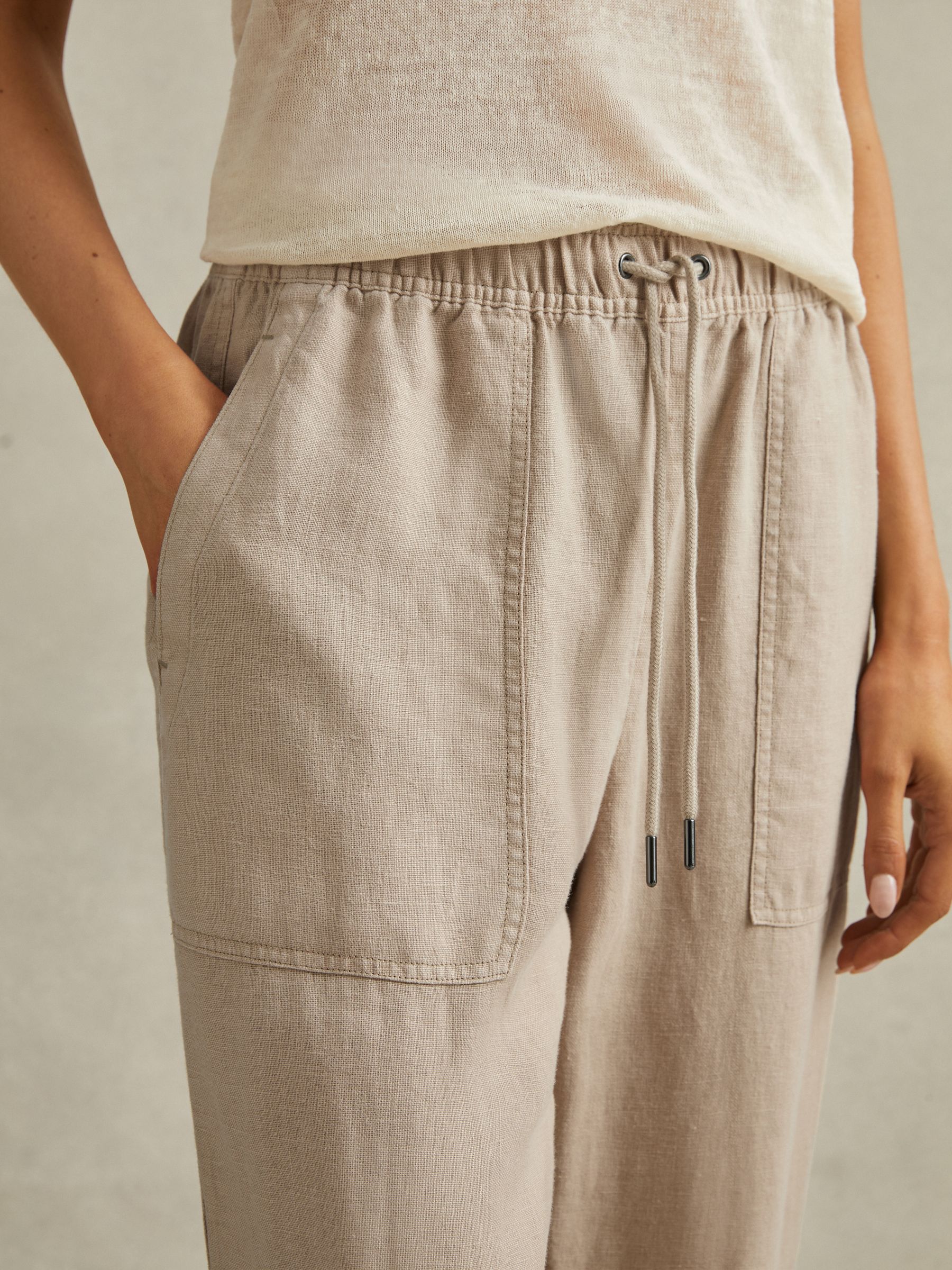 Drawstring Linen Trousers in Sand - Image 4 of 6