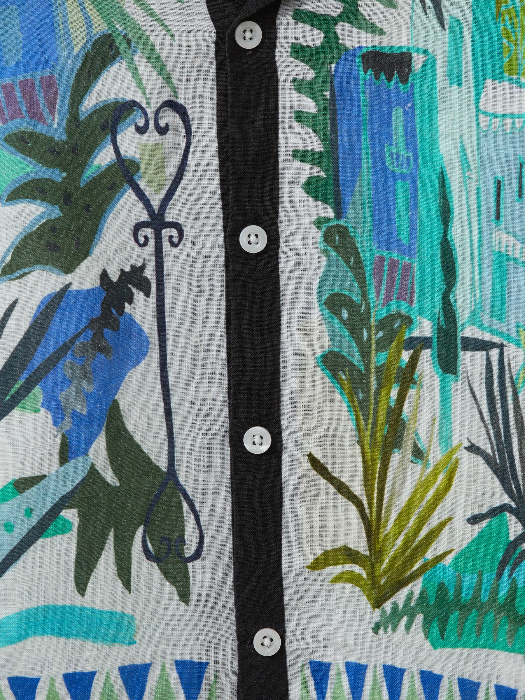 9-13 yrs Printed Cuban Collar Shirt in Blue Multi - Image 4 of 4