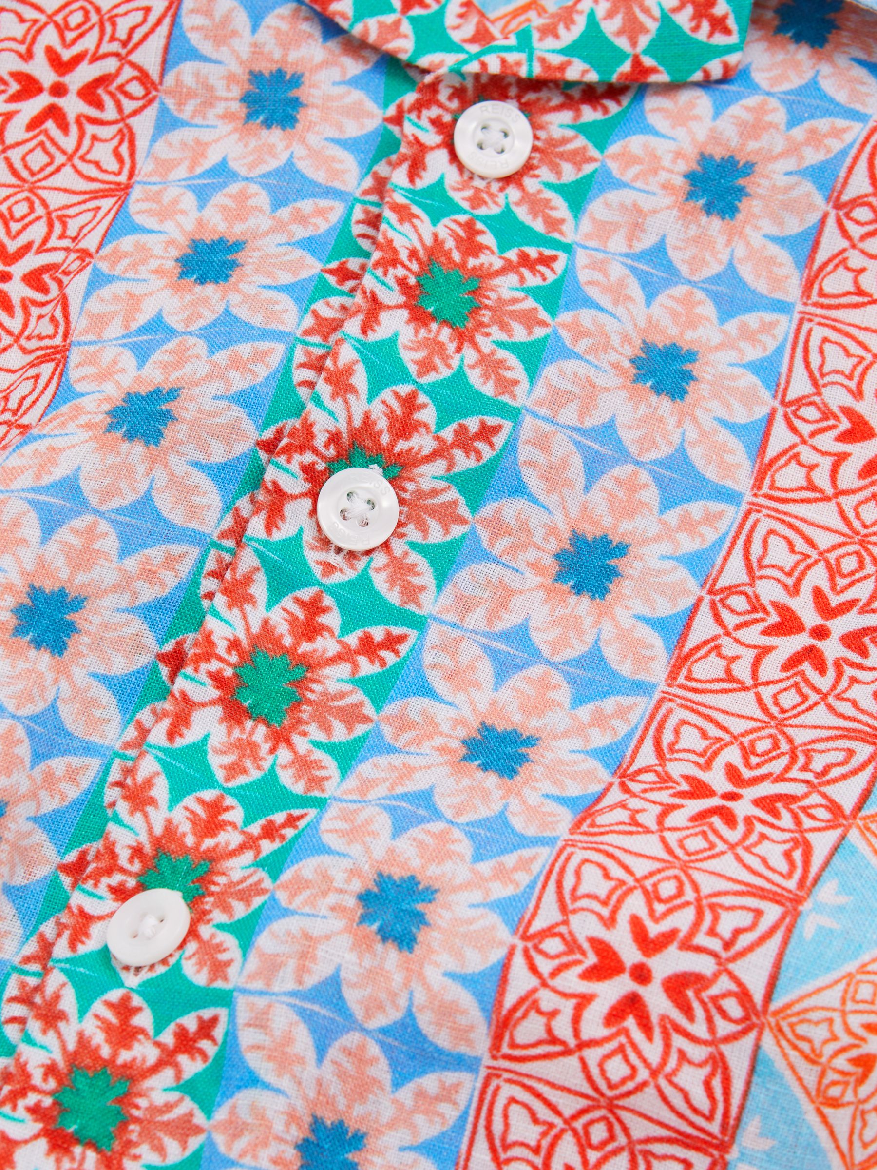9-13 yrs Linen Printed Cuban Collar Shirt in Orange Multi - Image 4 of 4