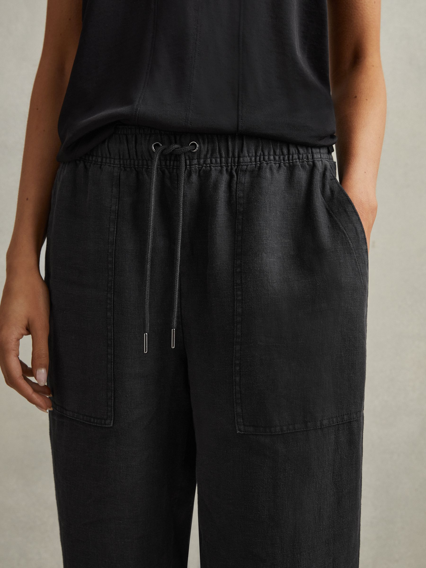 Drawstring Linen Trousers in Charcoal - Image 3 of 5
