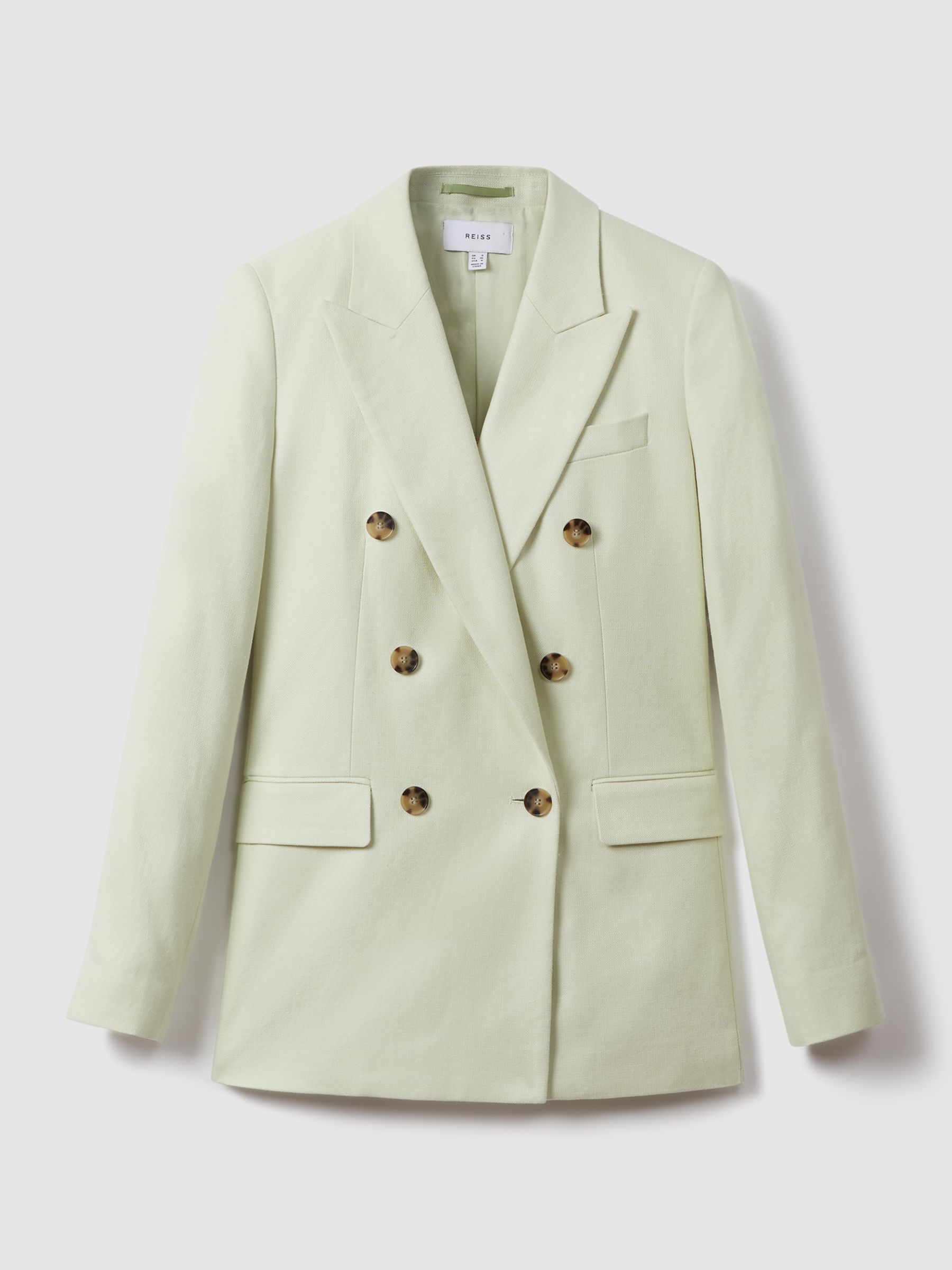 Double Breasted Linen Blend Suit Blazer in Mint - Image 2 of 6