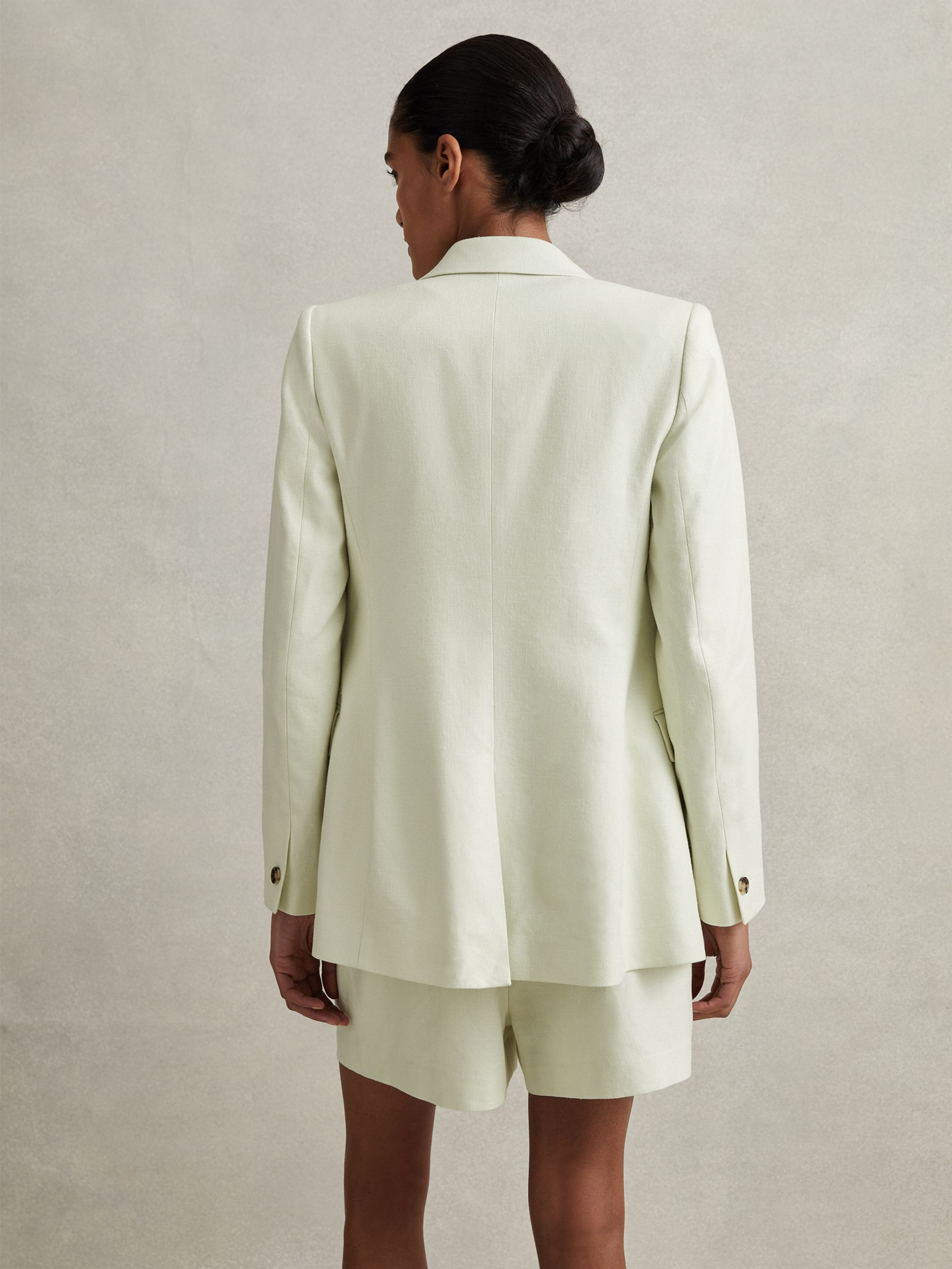 Double Breasted Linen Blend Suit Blazer in Mint - Image 4 of 6