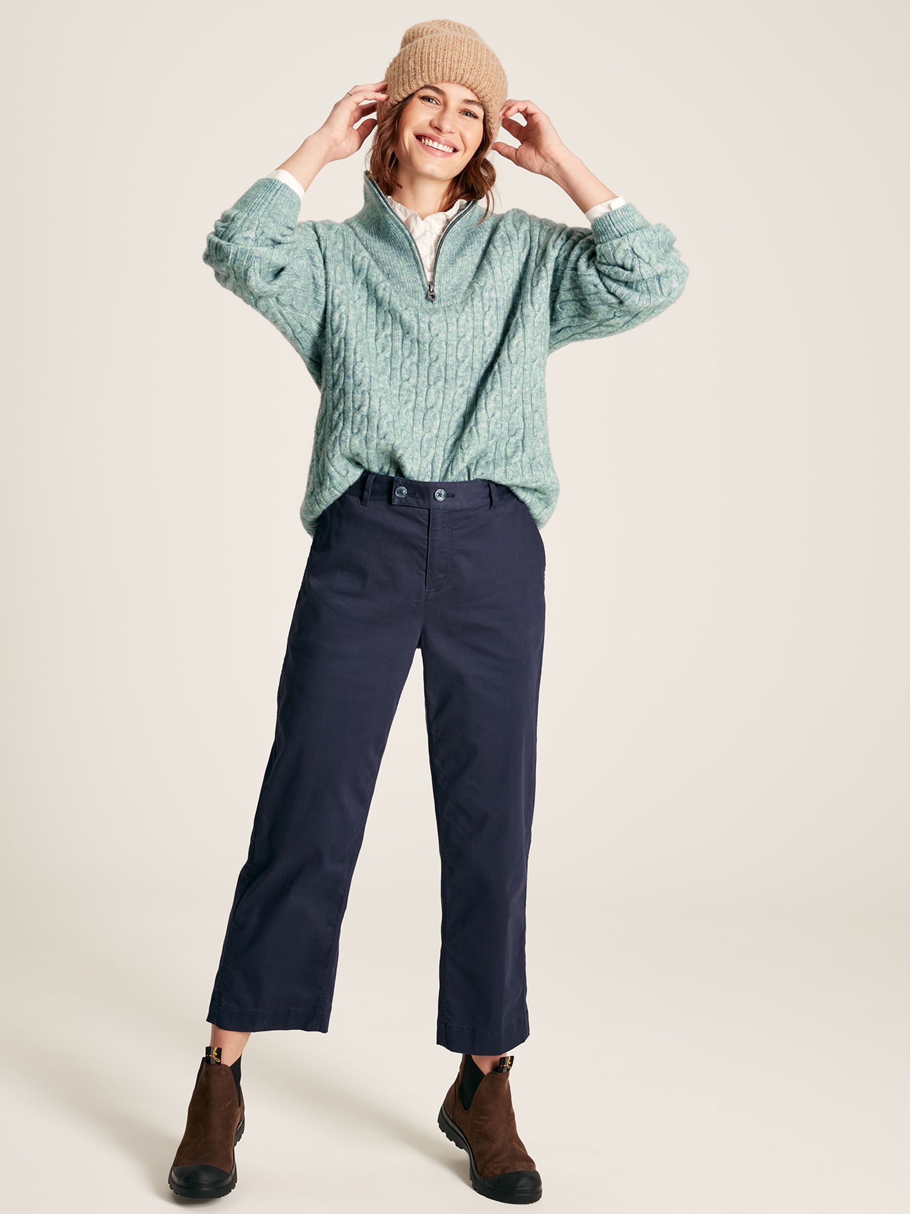 Tabitha Blue Knitted Quarter Zip Jumper | Joules