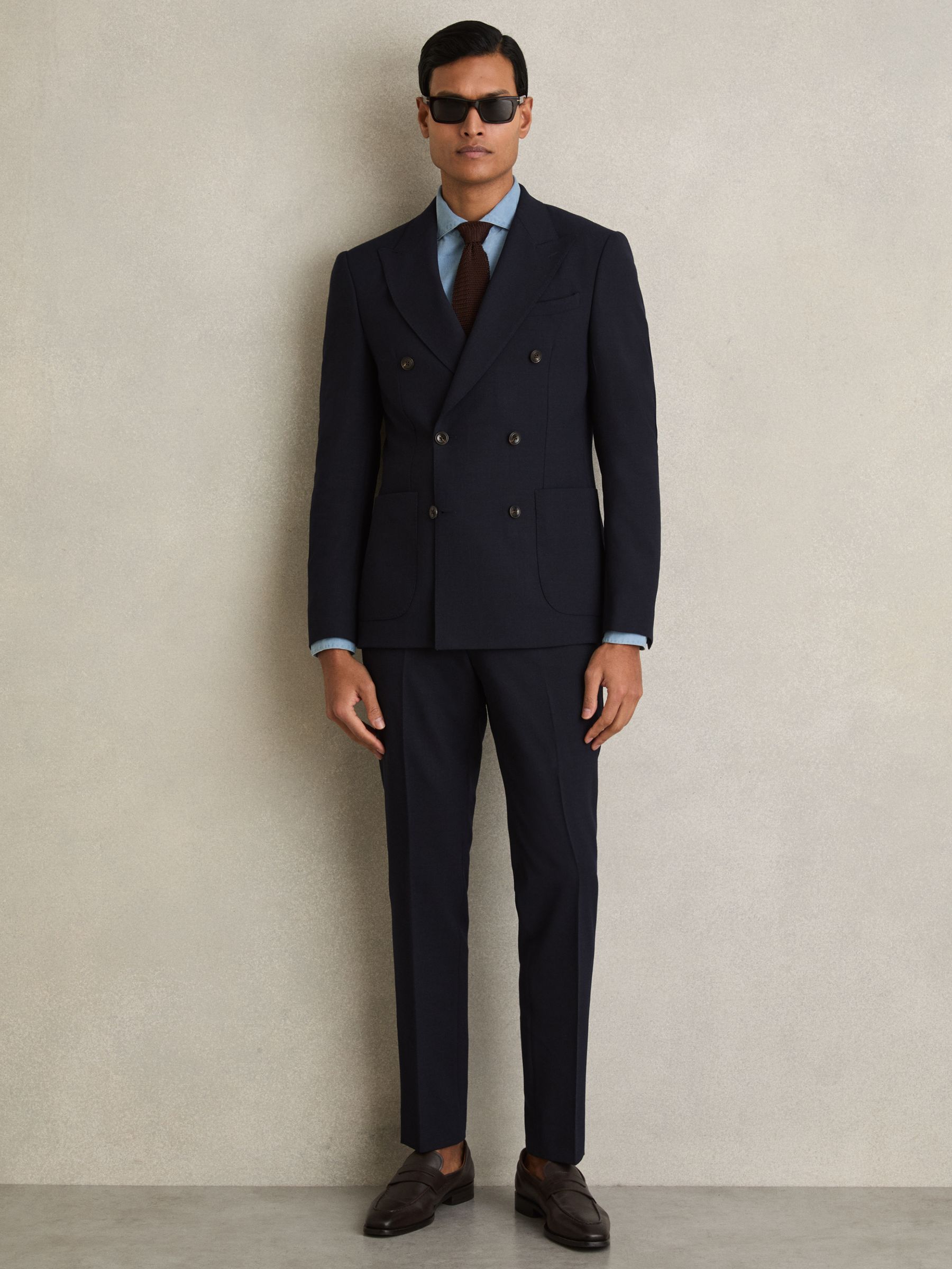 Double Breasted Suit Blazer Slim Fit in Navy - Image 3 of 8