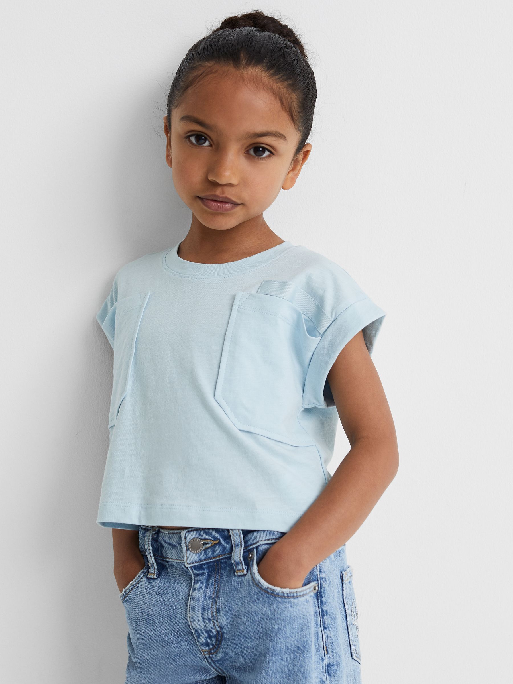 13-14 yrs Cropped Cotton Crew Neck T-Shirt in Blue - Image 1 of 6