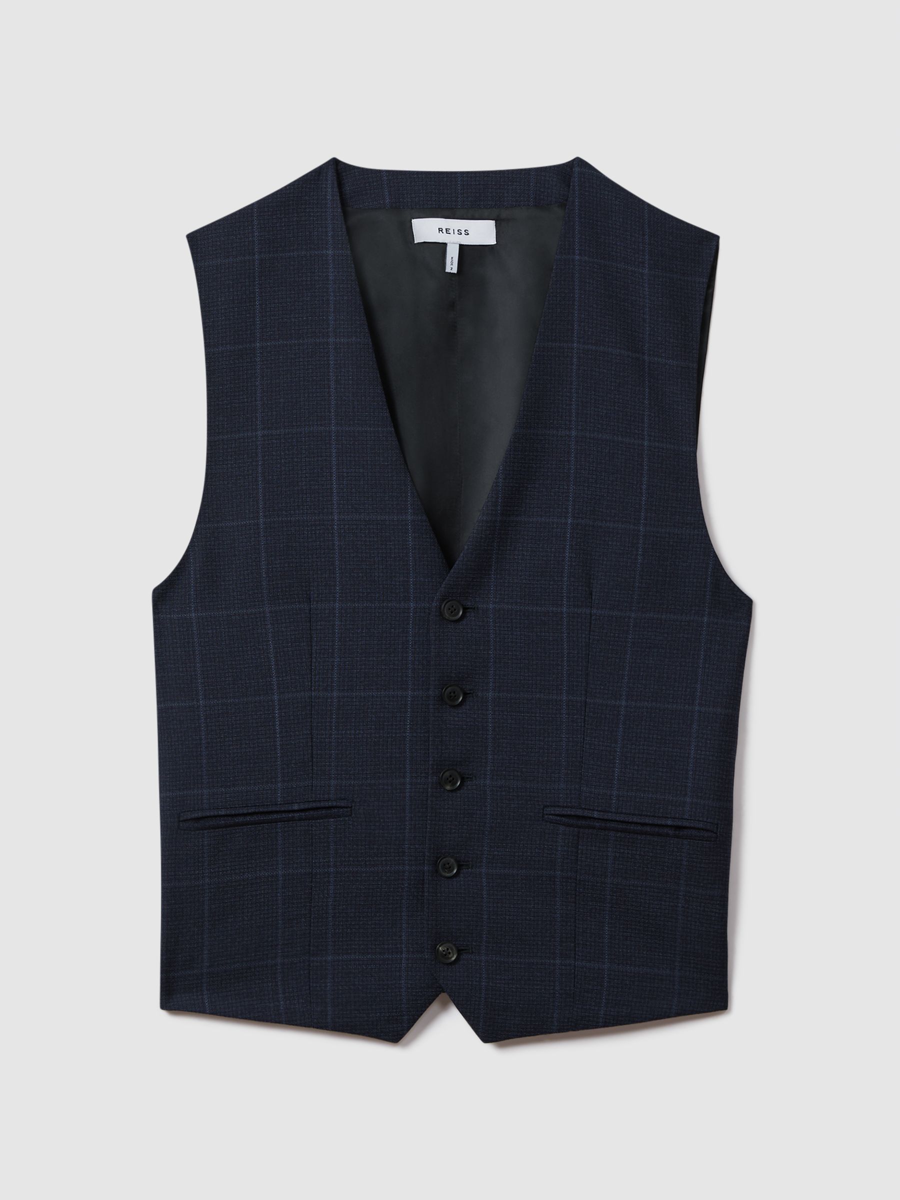 Klink Navy Wool Check Single Breasted Slim Fit Waistcoat - Image 2 of 6