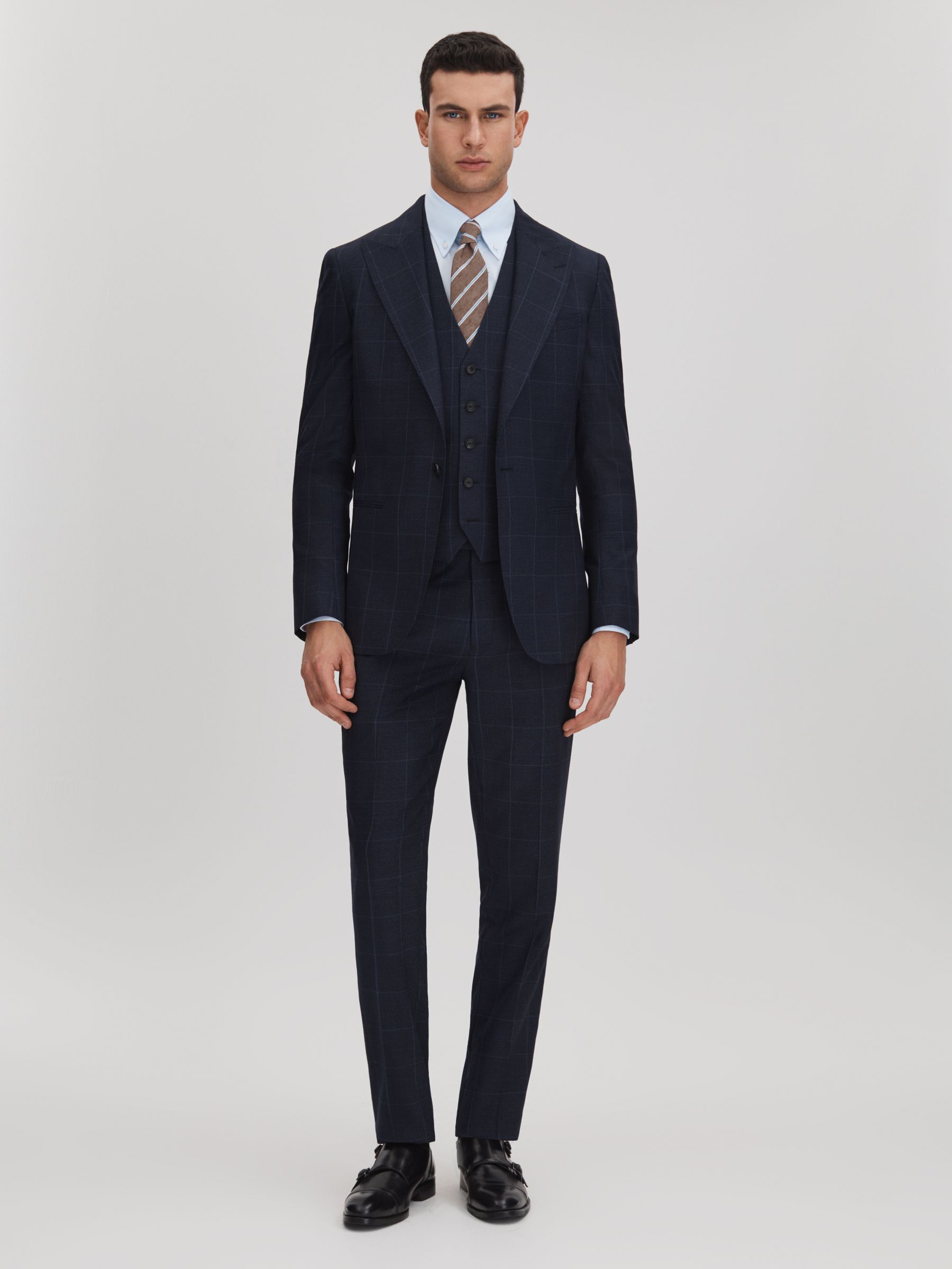 Klink Navy Wool Check Single Breasted Slim Fit Waistcoat - Image 3 of 6
