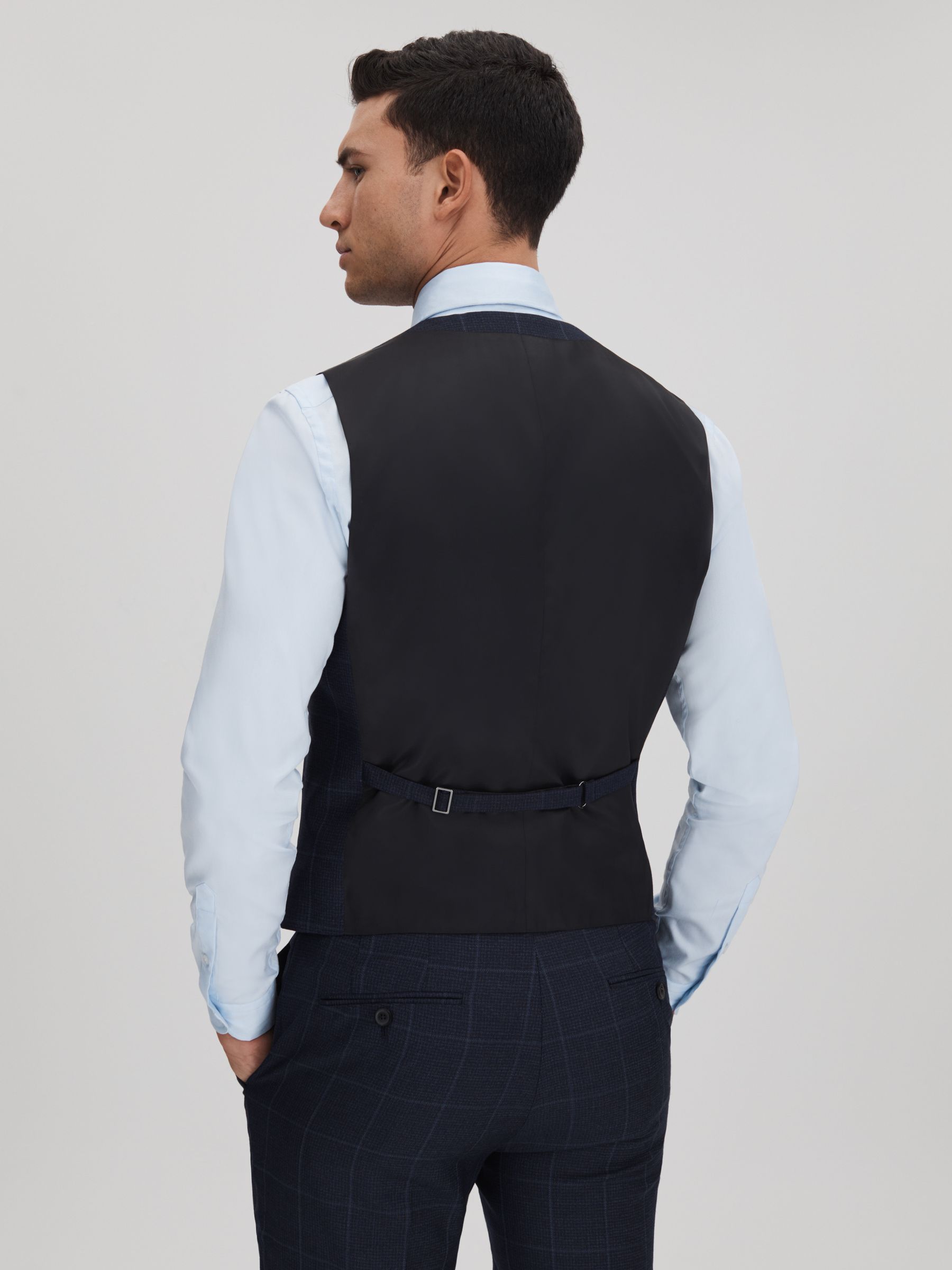 Klink Navy Wool Check Single Breasted Slim Fit Waistcoat - Image 5 of 6