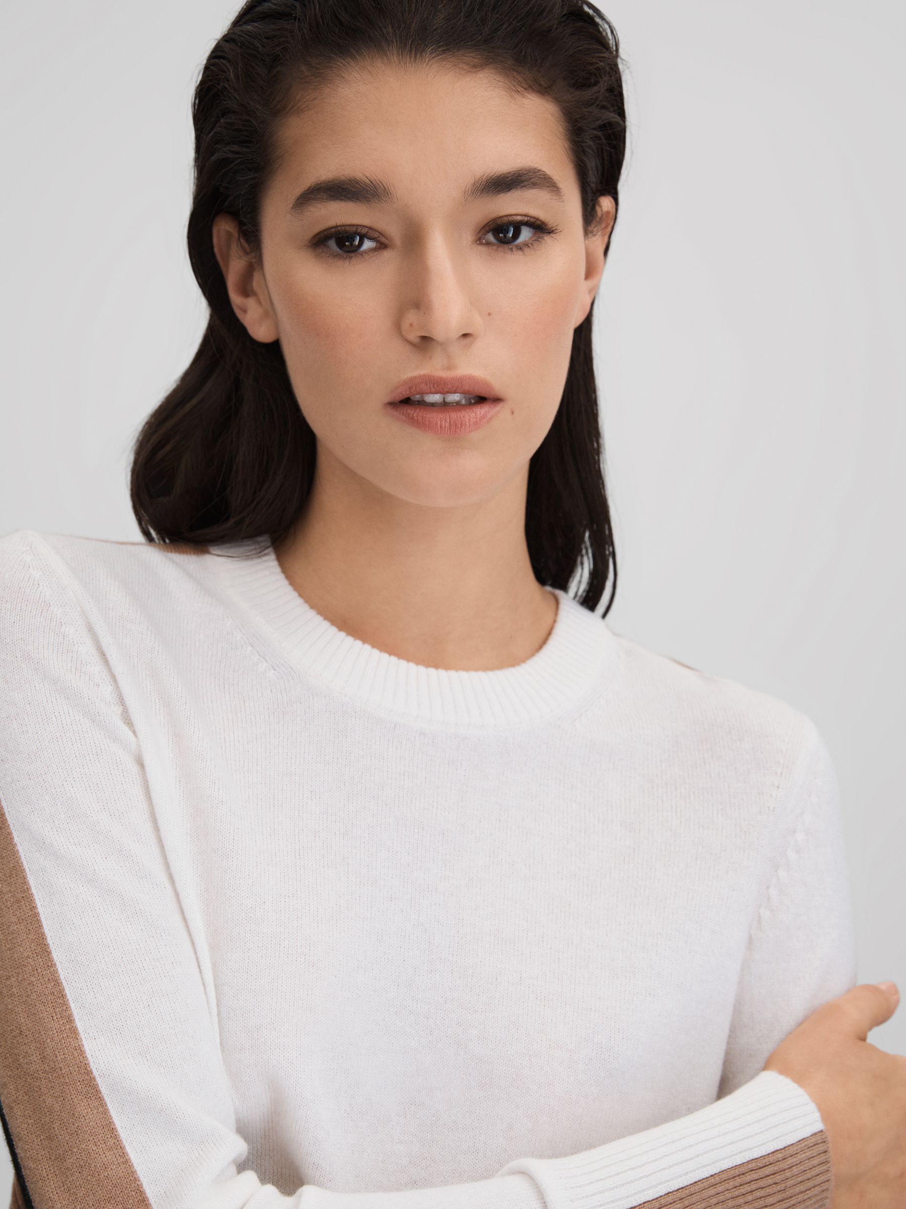 Wool Blend Colourblock Jumper in Ivory/Black - Image 5 of 7